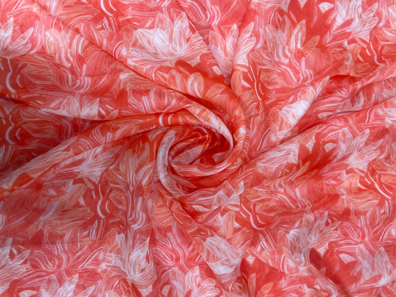 Orange Floral Viscose Organza Fabric - Kapda Shop
