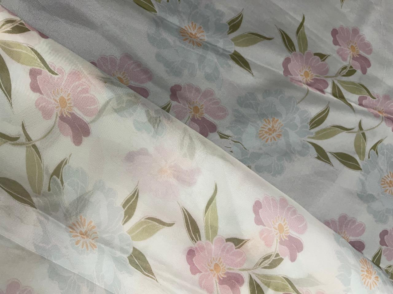 White Floral Viscose Organza Fabric - Kapda Shop