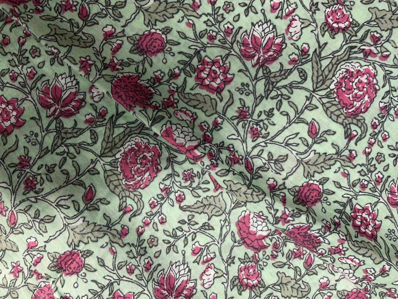 Sea Green Floral Chanderi Fabric KTEX