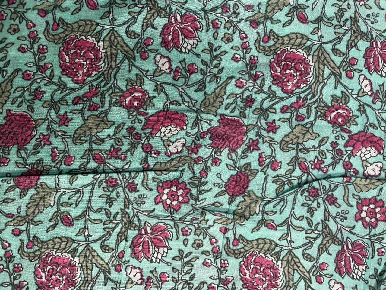 Sky Blue Floral Chanderi Fabric Kapdashop