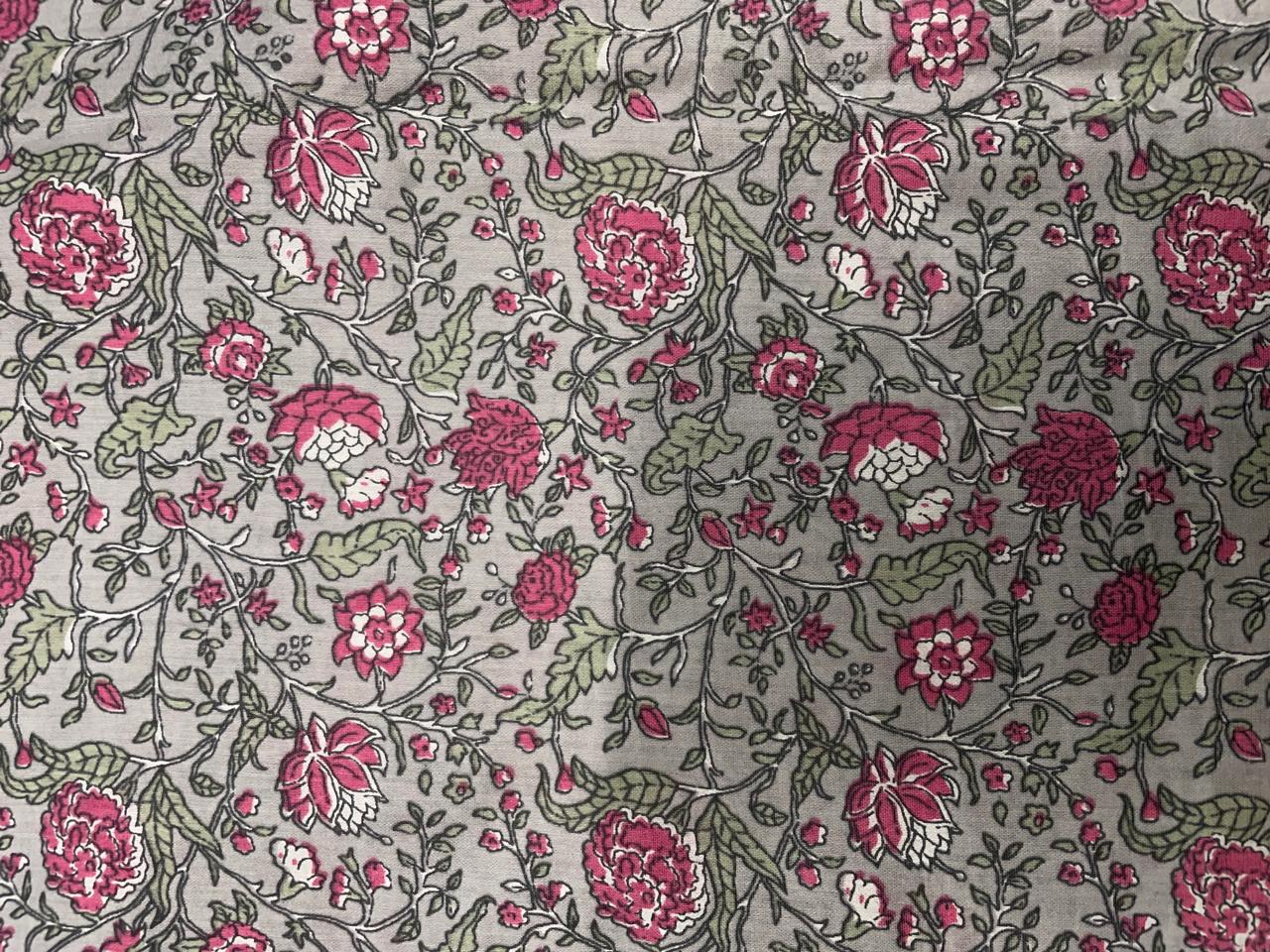 Light Grey Floral Chanderi Fabric KTEX