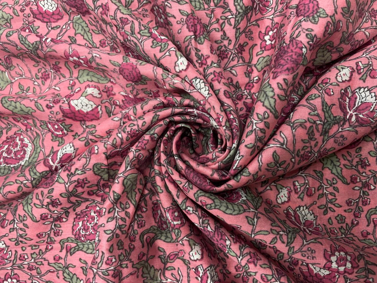 Pink Floral Chanderi Fabric KTEX