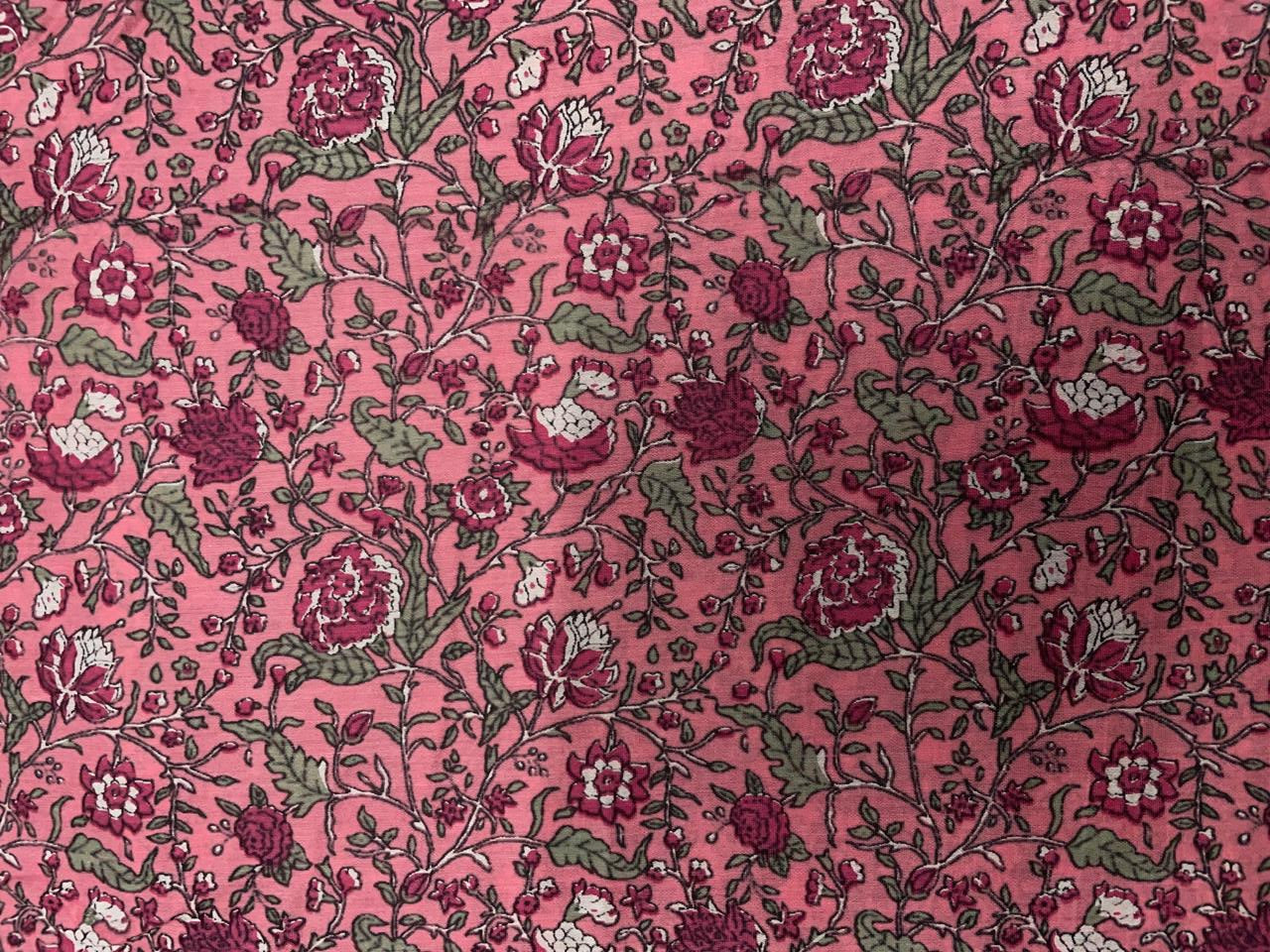 Pink Floral Chanderi Fabric Kapdashop