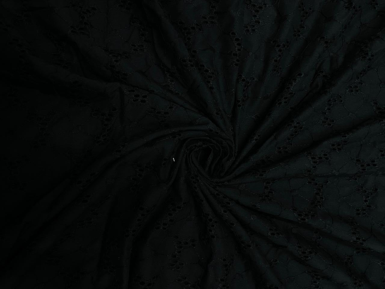 Black Color Floral Cotton Chikan Fabric Kapdashop
