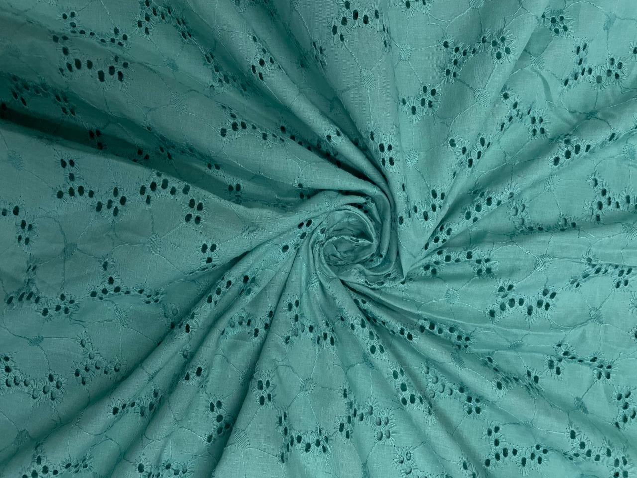 Sea Green Floral Cotton Chikan Fabric KTEX