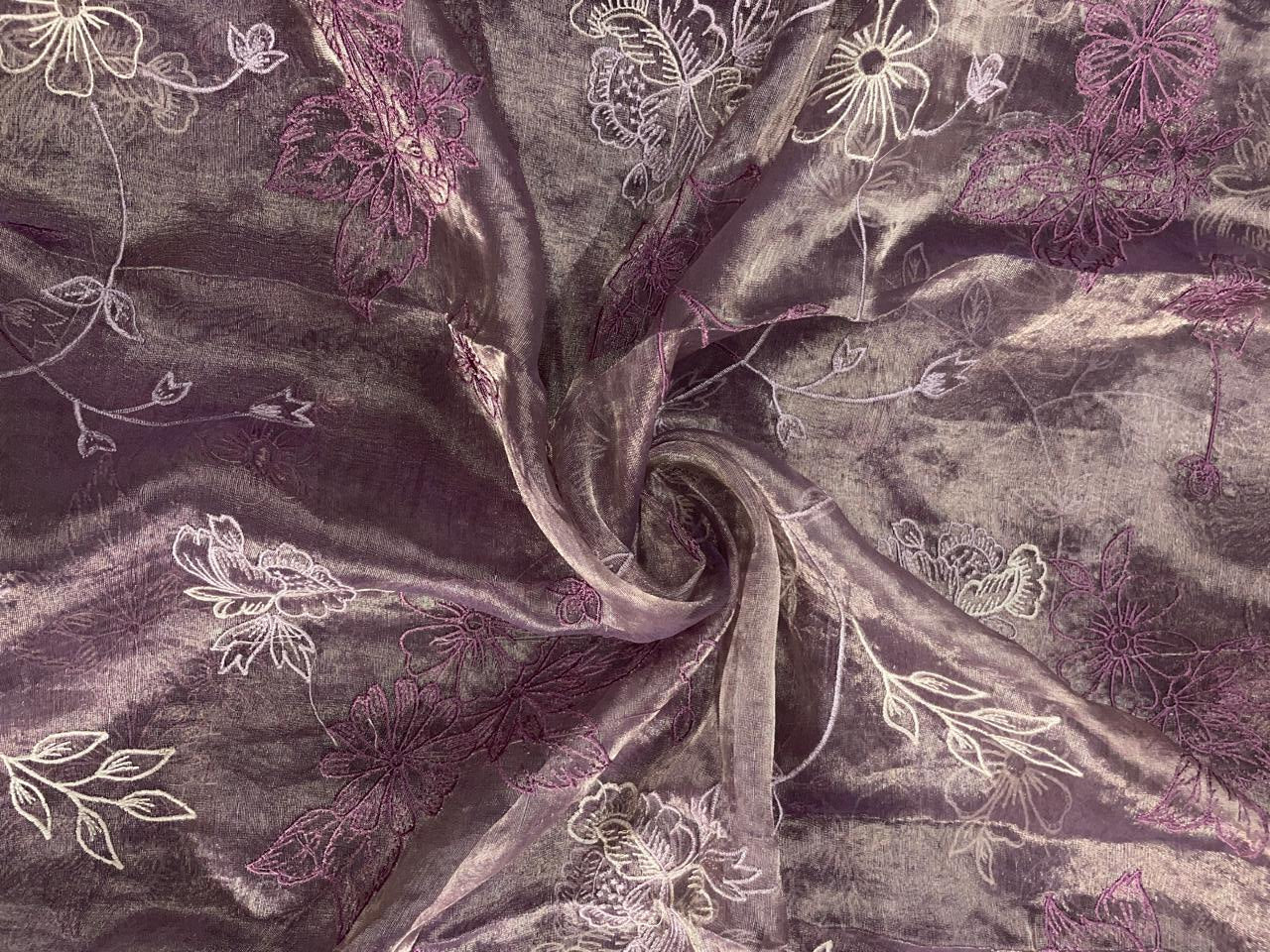 Lilac Floral Pure Tissue Embroidered Fabric KTEX