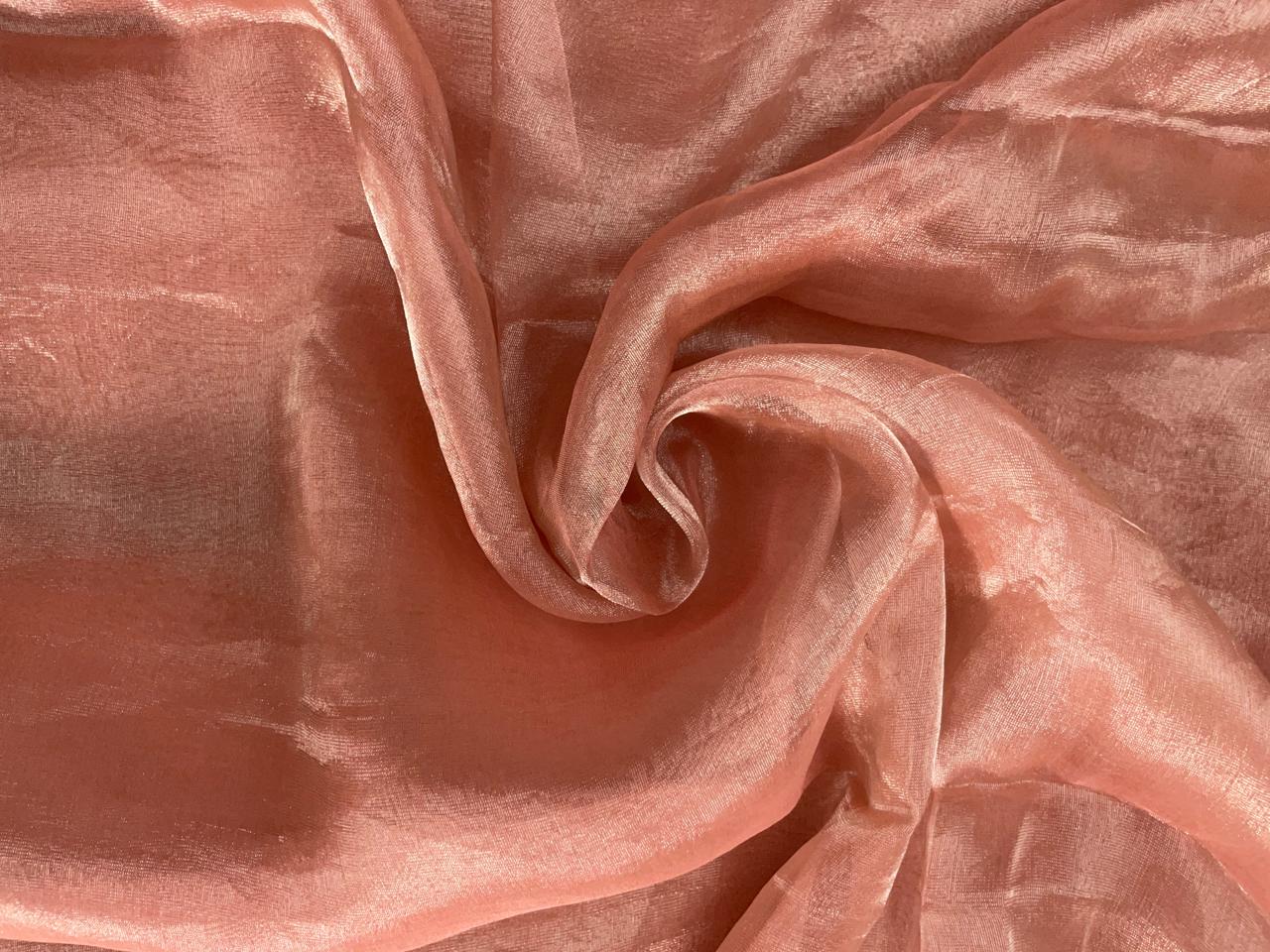 Peach Plain Pure Silk Tissue Fabric KTEX