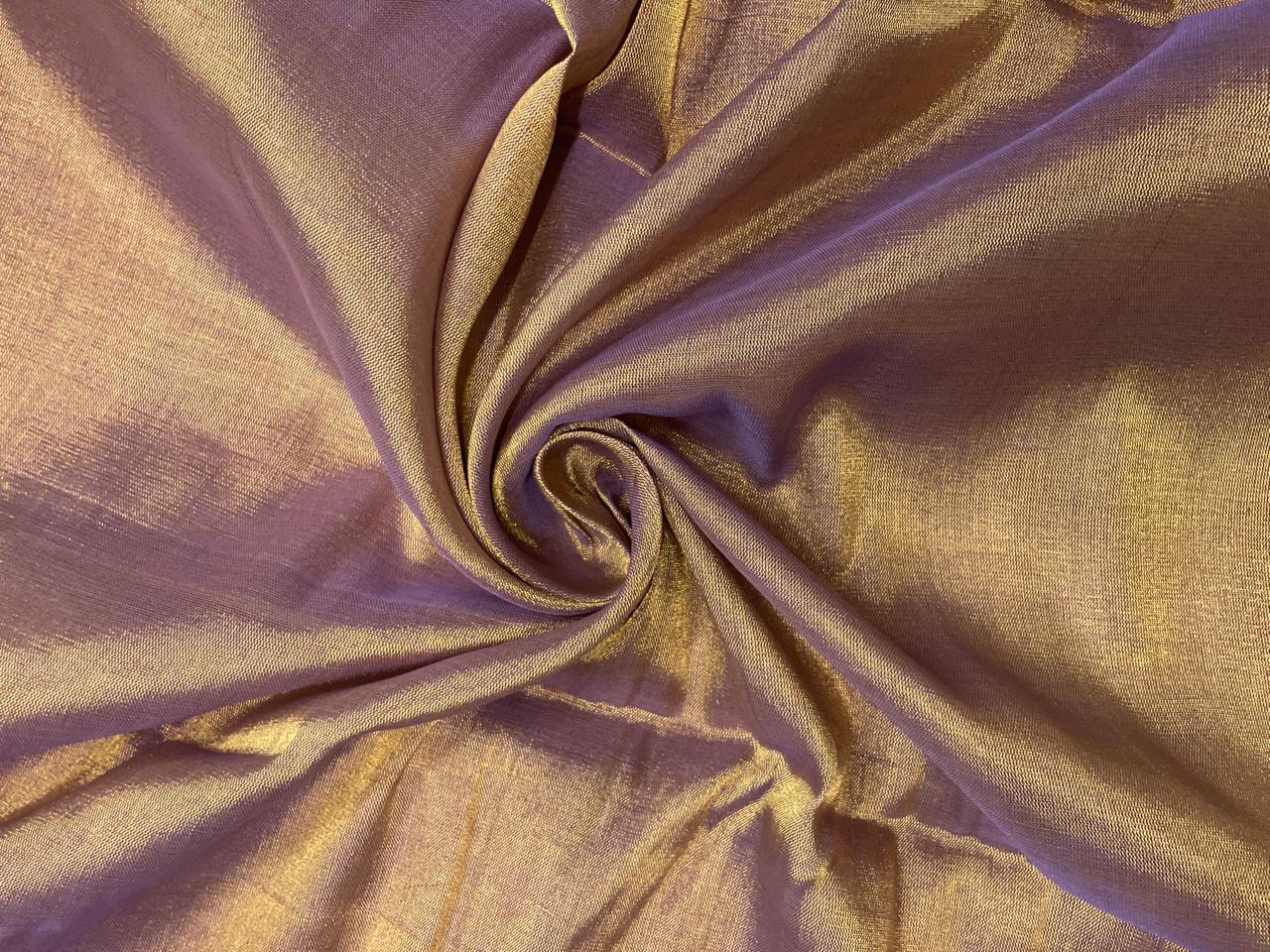 Light Purple & Gold Plain Pure Silk Tissue Fabric KTEX