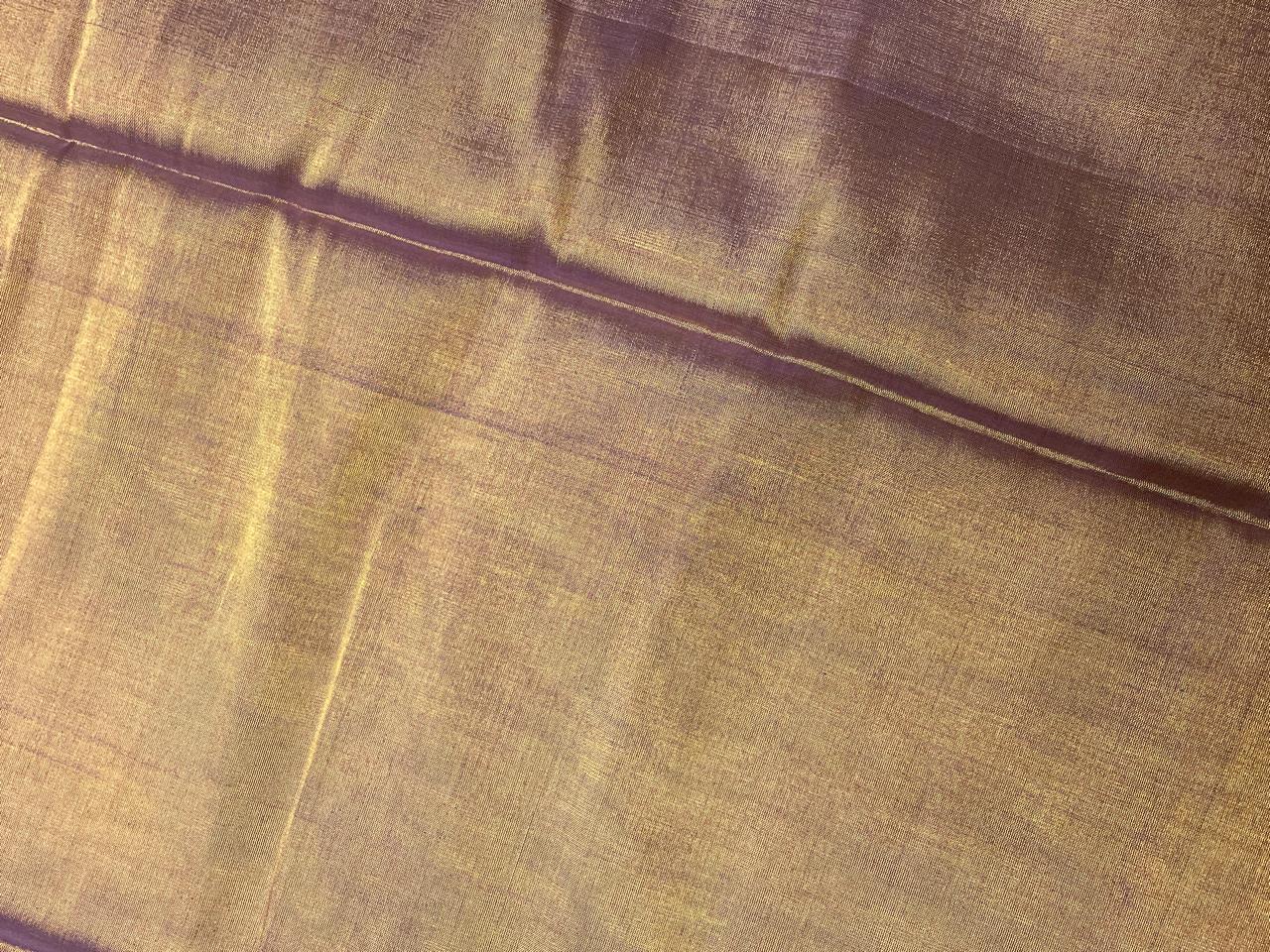 Light Purple & Gold Plain Pure Silk Tissue Fabric KTEX