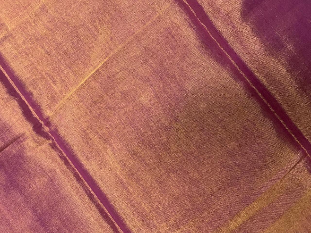 Light Pink & Gold Plain Pure Silk Tissue Fabric Kapdashop