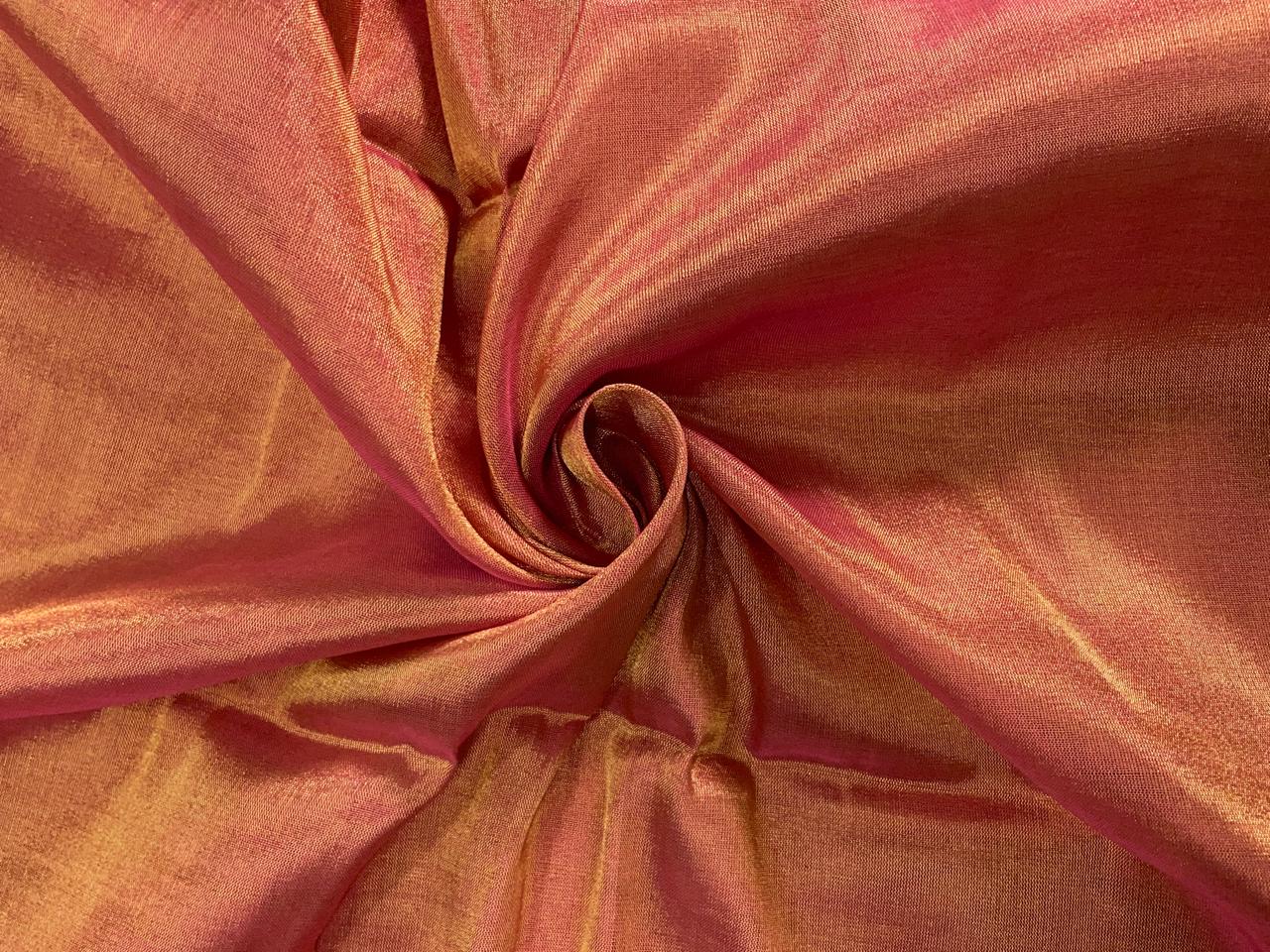 Pink & Gold Plain Pure Silk Tissue Fabric KTEX