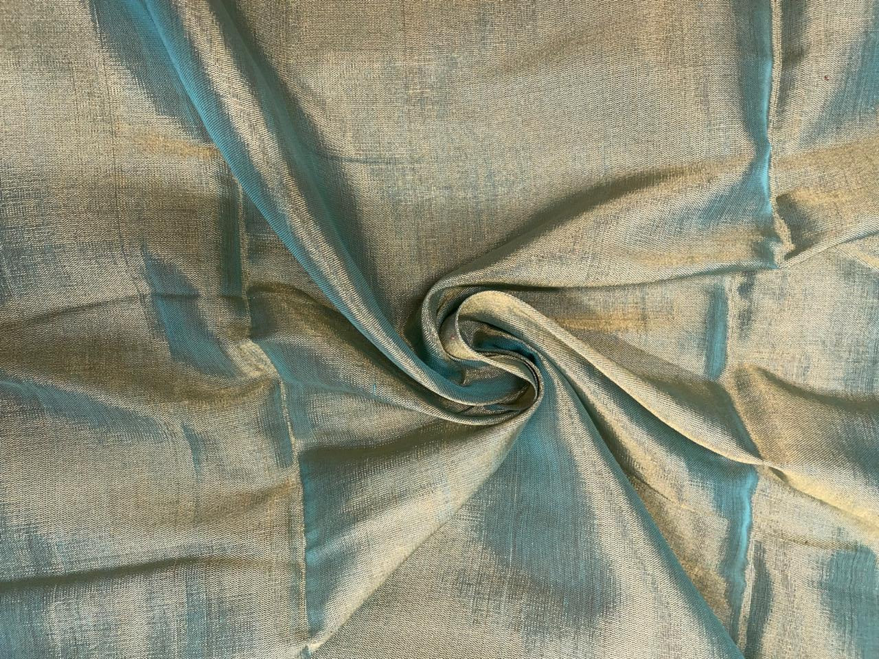 Sky Blue & Gold Plain Pure Silk Tissue Fabric KTEX