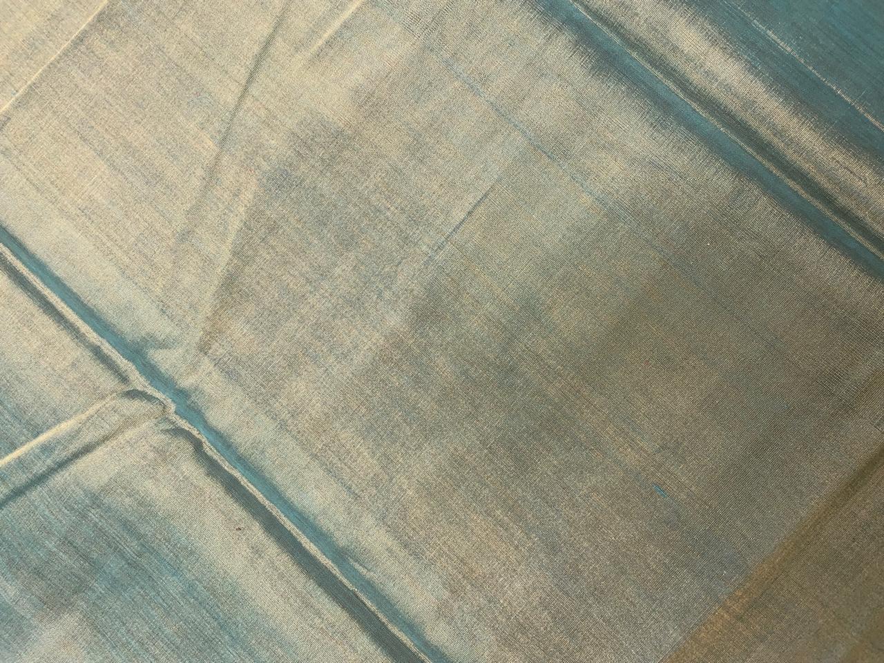 Sky Blue & Gold Plain Pure Silk Tissue Fabric KTEX