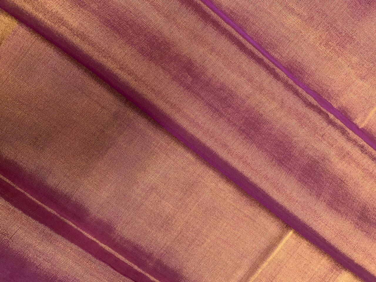 Light Purple & Gold Plain Pure Silk Tissue Fabric Kapdashop