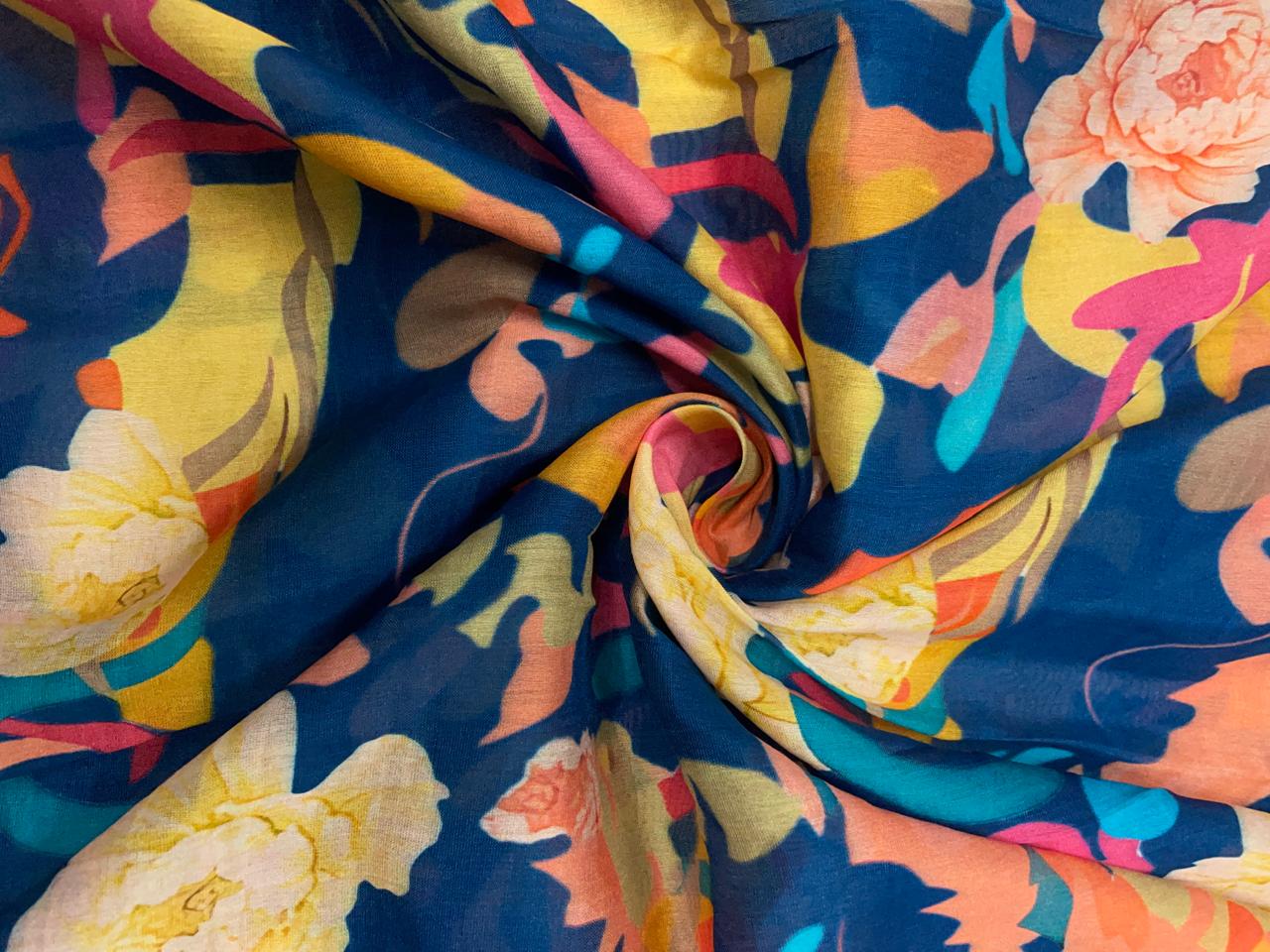 Multi Color Abstract Pure Chanderi Fabric Kapdashop