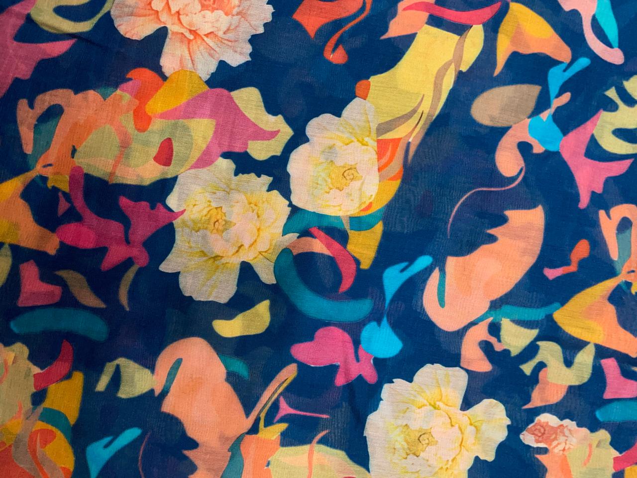 Multi Color Abstract Pure Chanderi Fabric KTEX