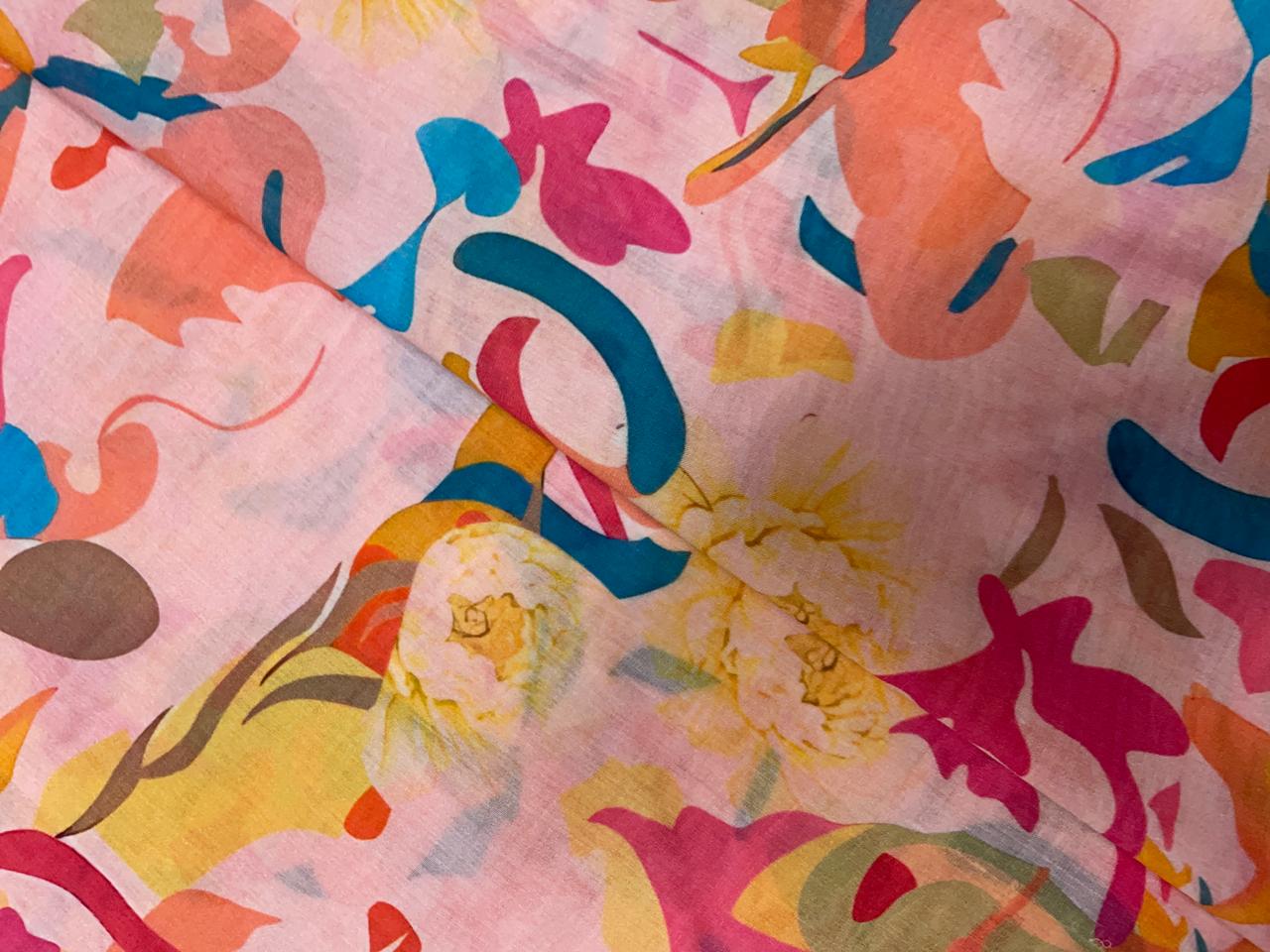 Multicolor Abstract Pure Chanderi Fabric Kapdashop