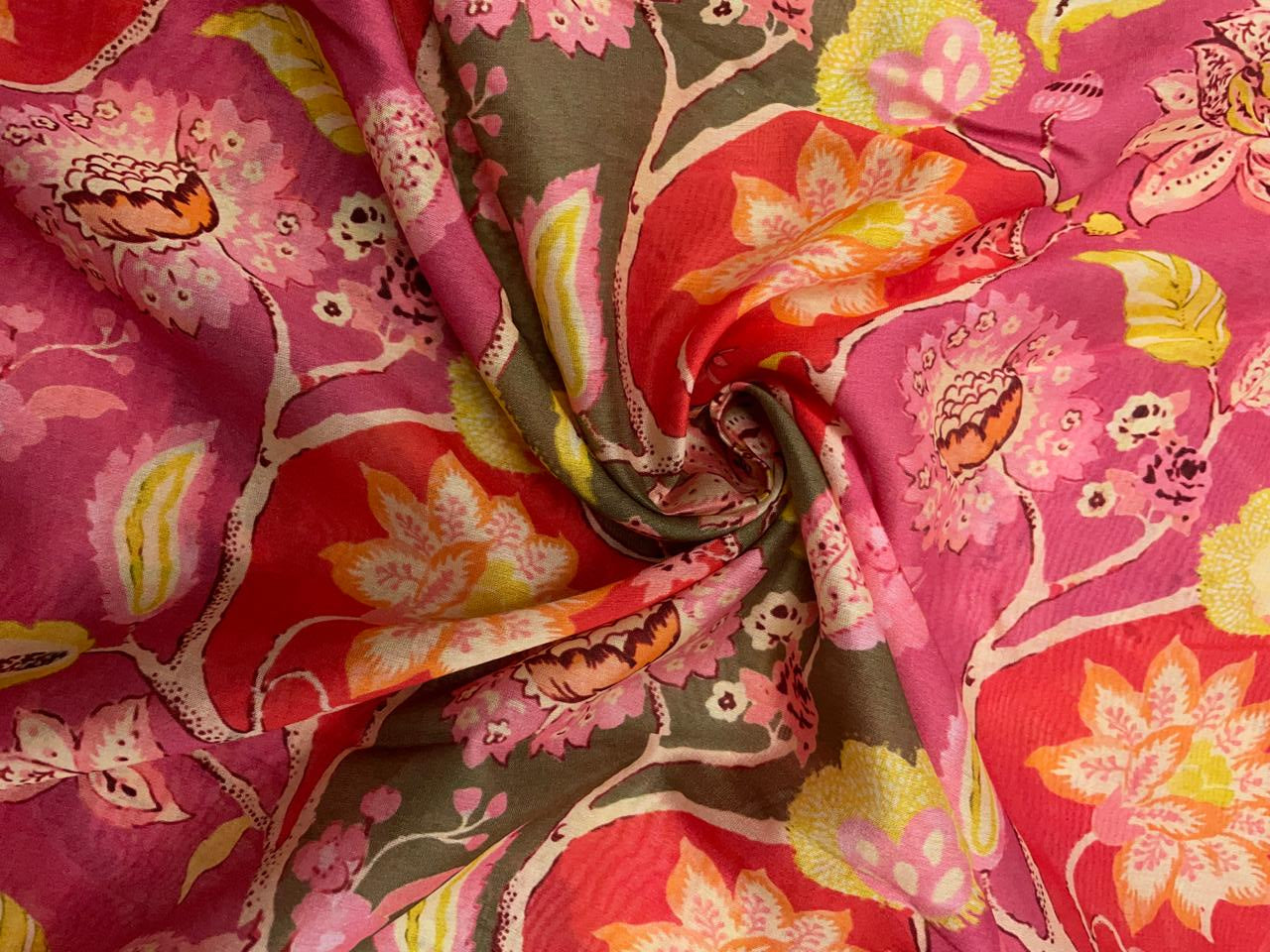 Multicolor Floral Pure Chanderi Fabric KTEX