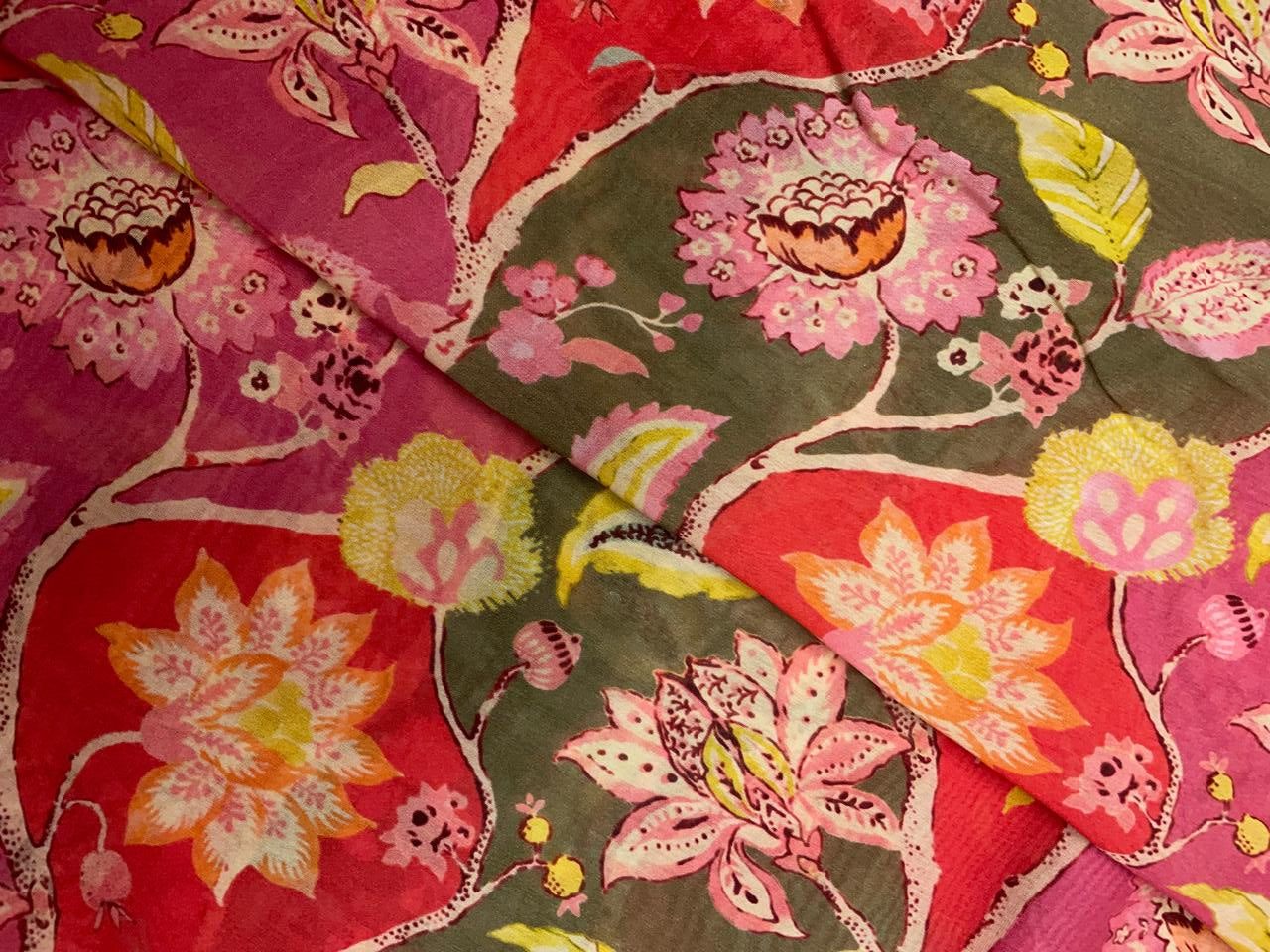 Multicolor Floral Pure Chanderi Fabric KTEX