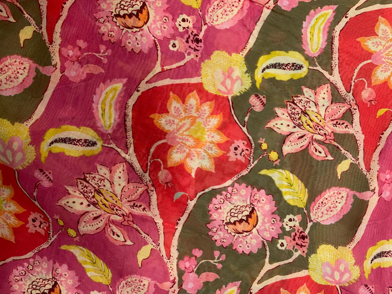 Multicolor Floral Pure Chanderi Fabric KTEX