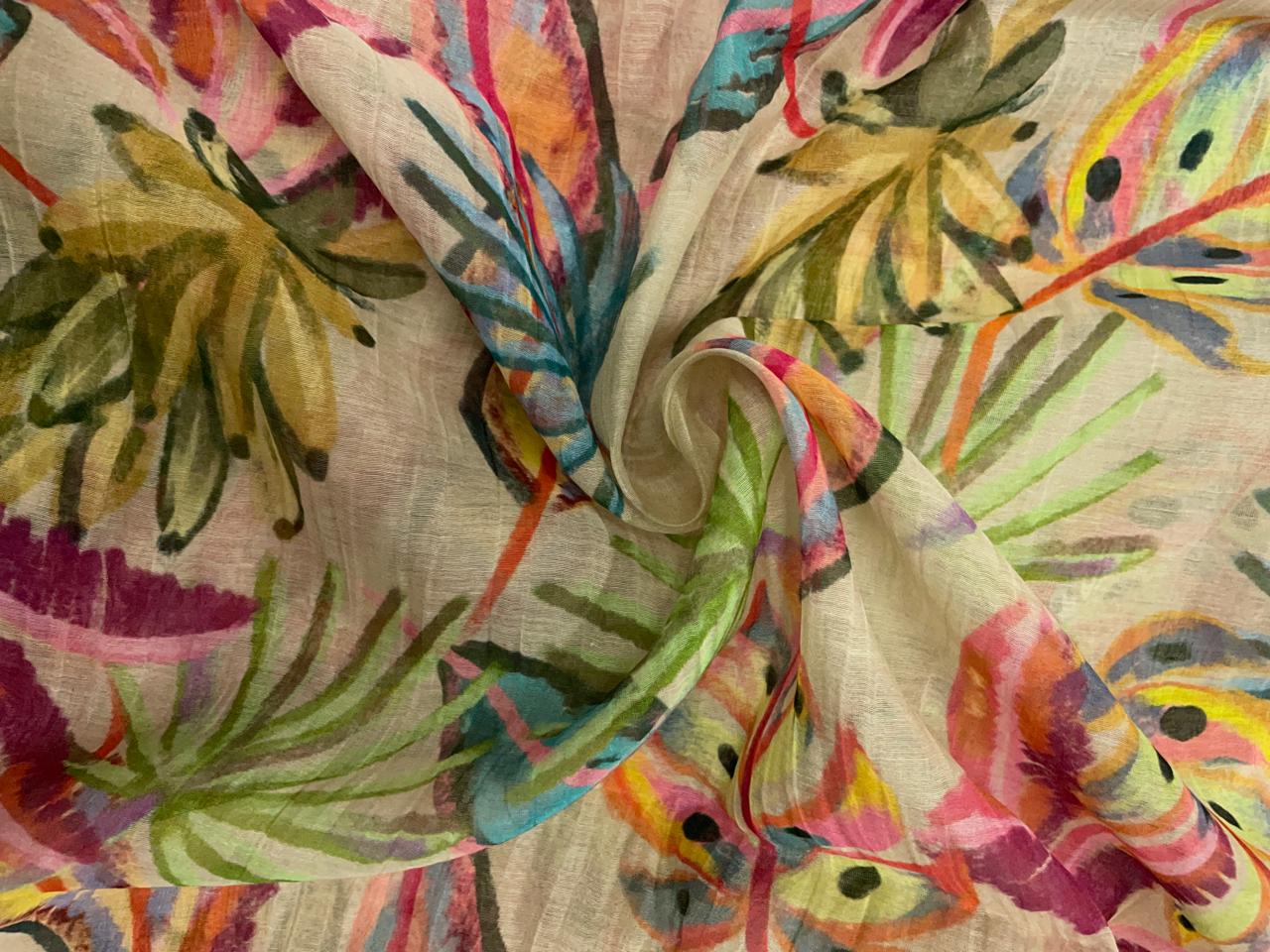 Multicolor Floral Pure Chanderi Fabric KTEX