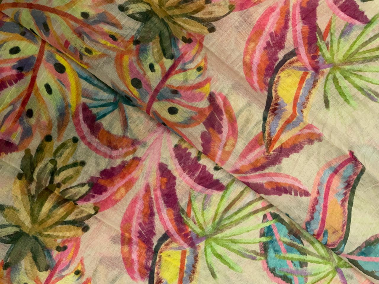 Multicolor Floral Pure Chanderi Fabric KTEX