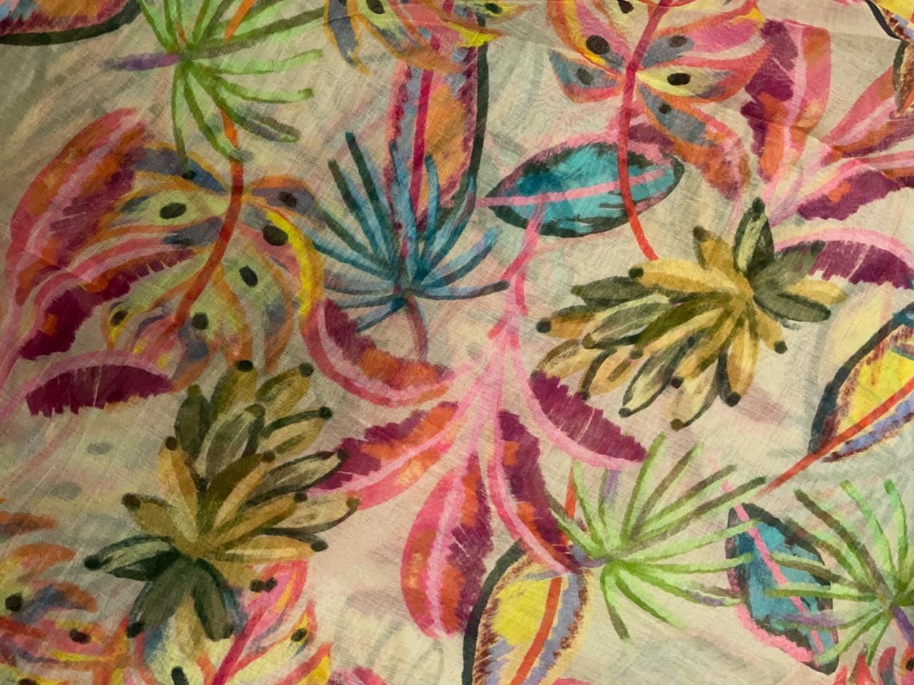 Multicolor Floral Pure Chanderi Fabric KTEX