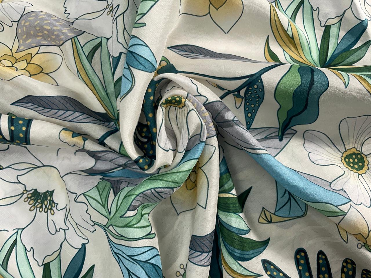 Multicolor Floral Pure Dupion Silk Fabric Kapdashop