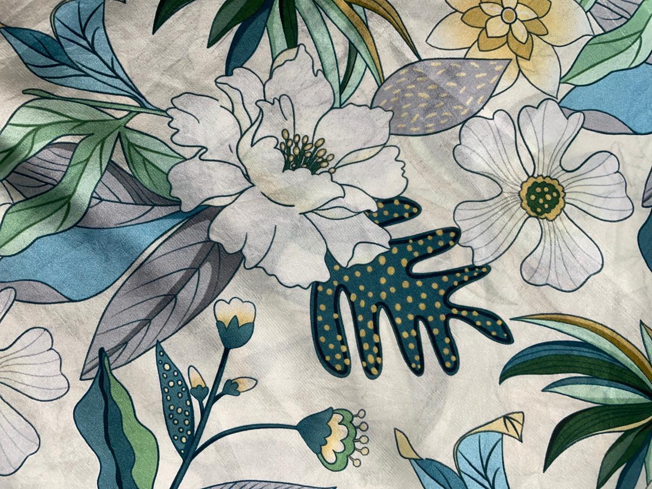 Multicolor Floral Pure Dupion Silk Fabric KTEX