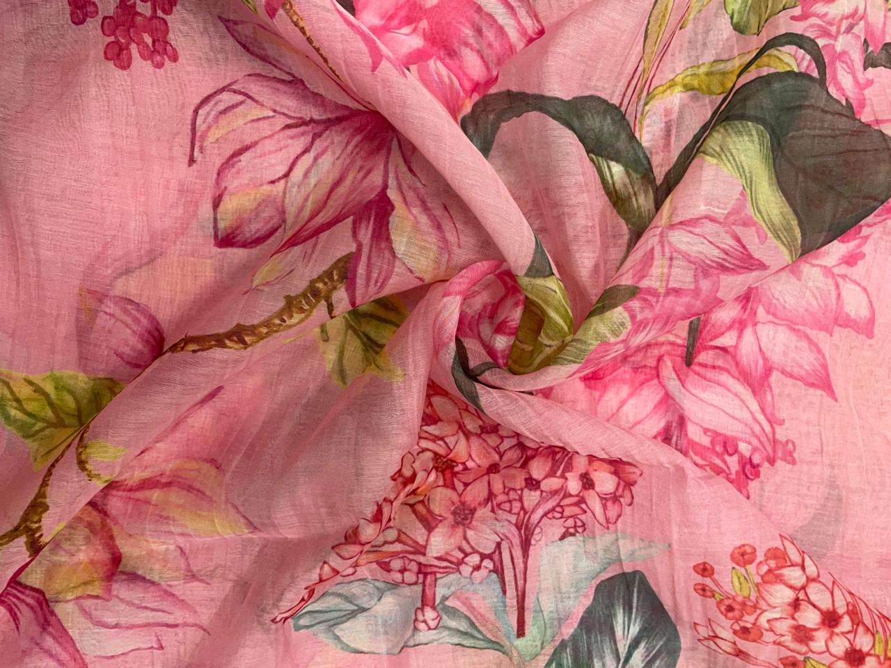 Multicolor Floral Pure Chanderi Fabric KTEX