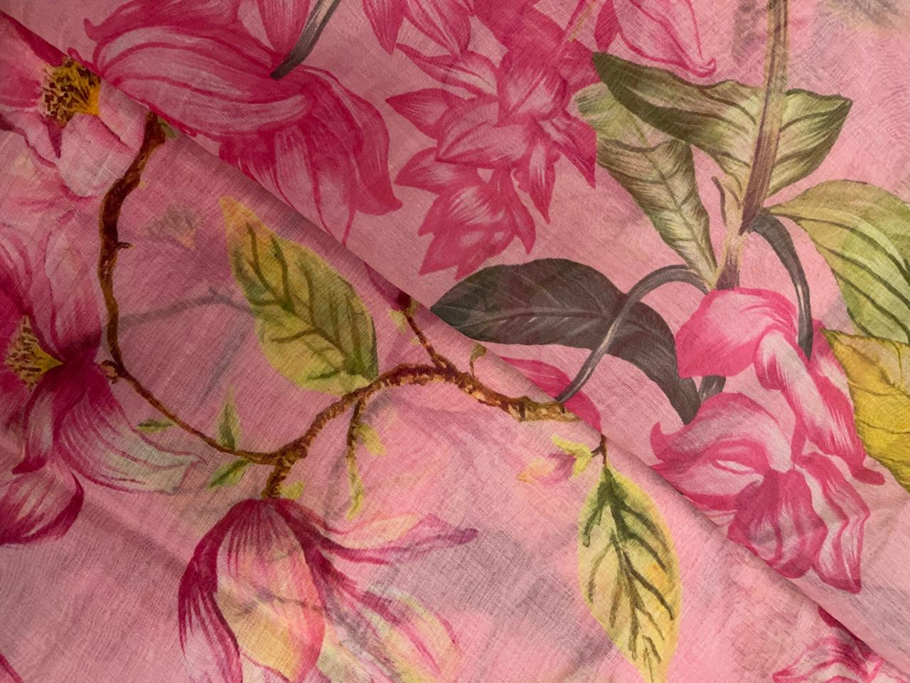 Multicolor Floral Pure Chanderi Fabric KTEX