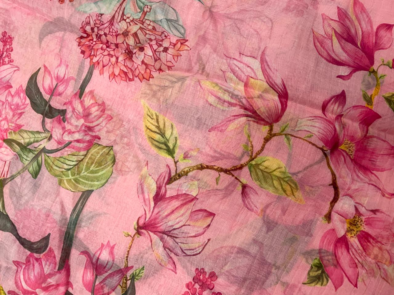 Multicolor Floral Pure Chanderi Fabric Kapdashop