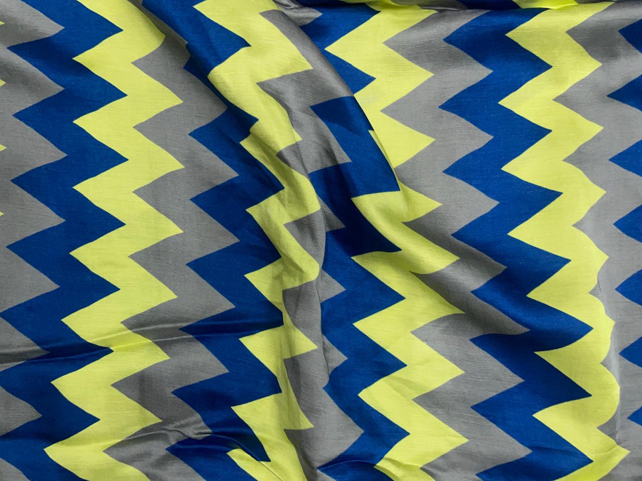 Navy Blue Chevron Linen Satin Fabric Kapdashop