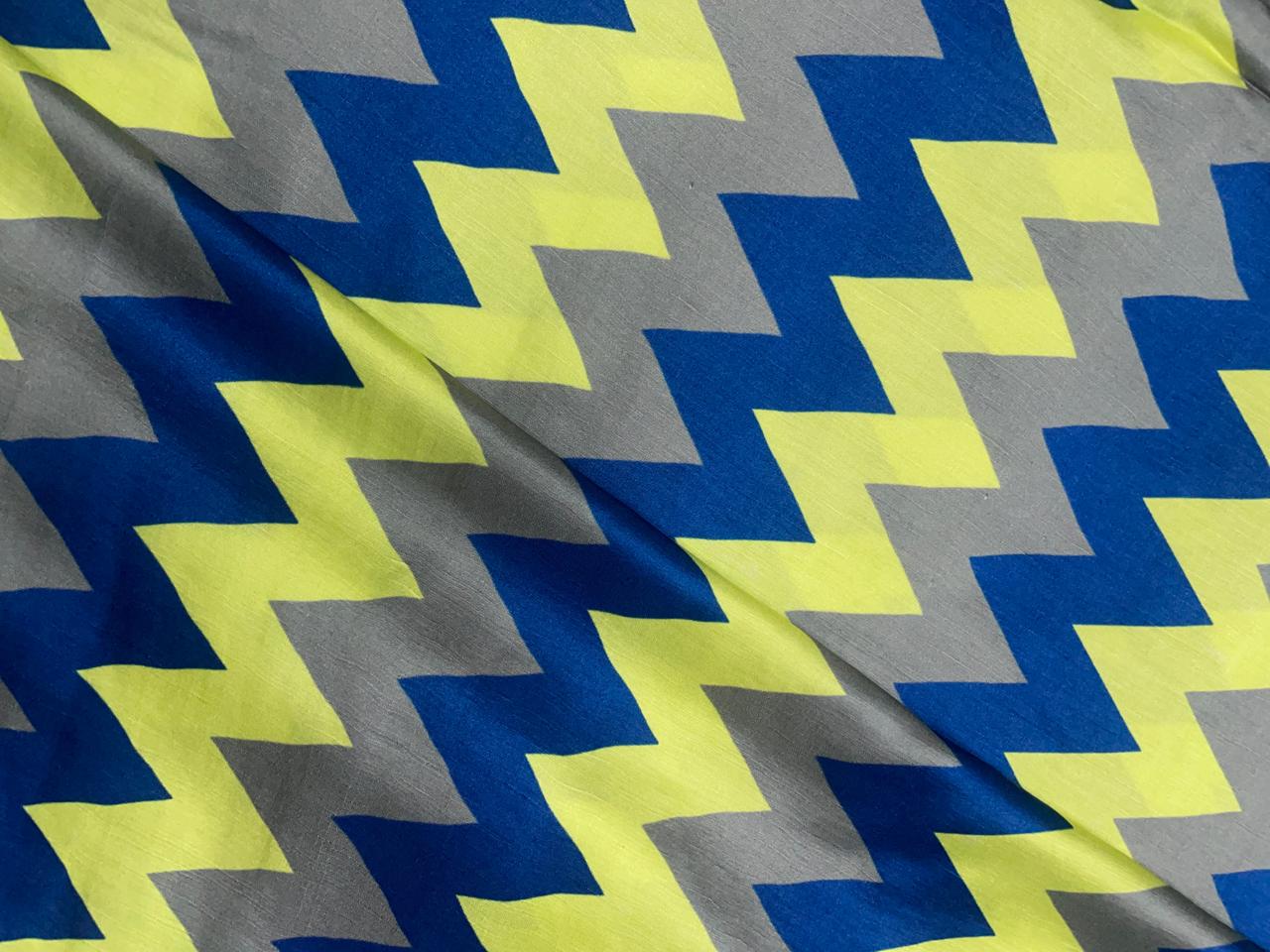 Navy Blue Chevron Linen Satin Fabric Kapdashop