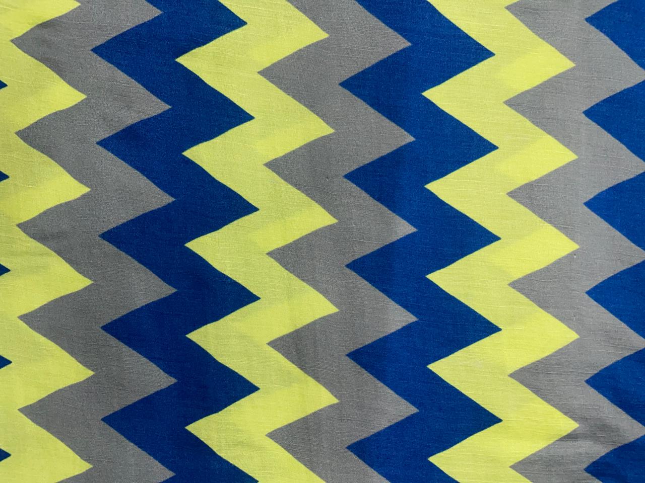 Navy Blue Chevron Linen Satin Fabric KTEX