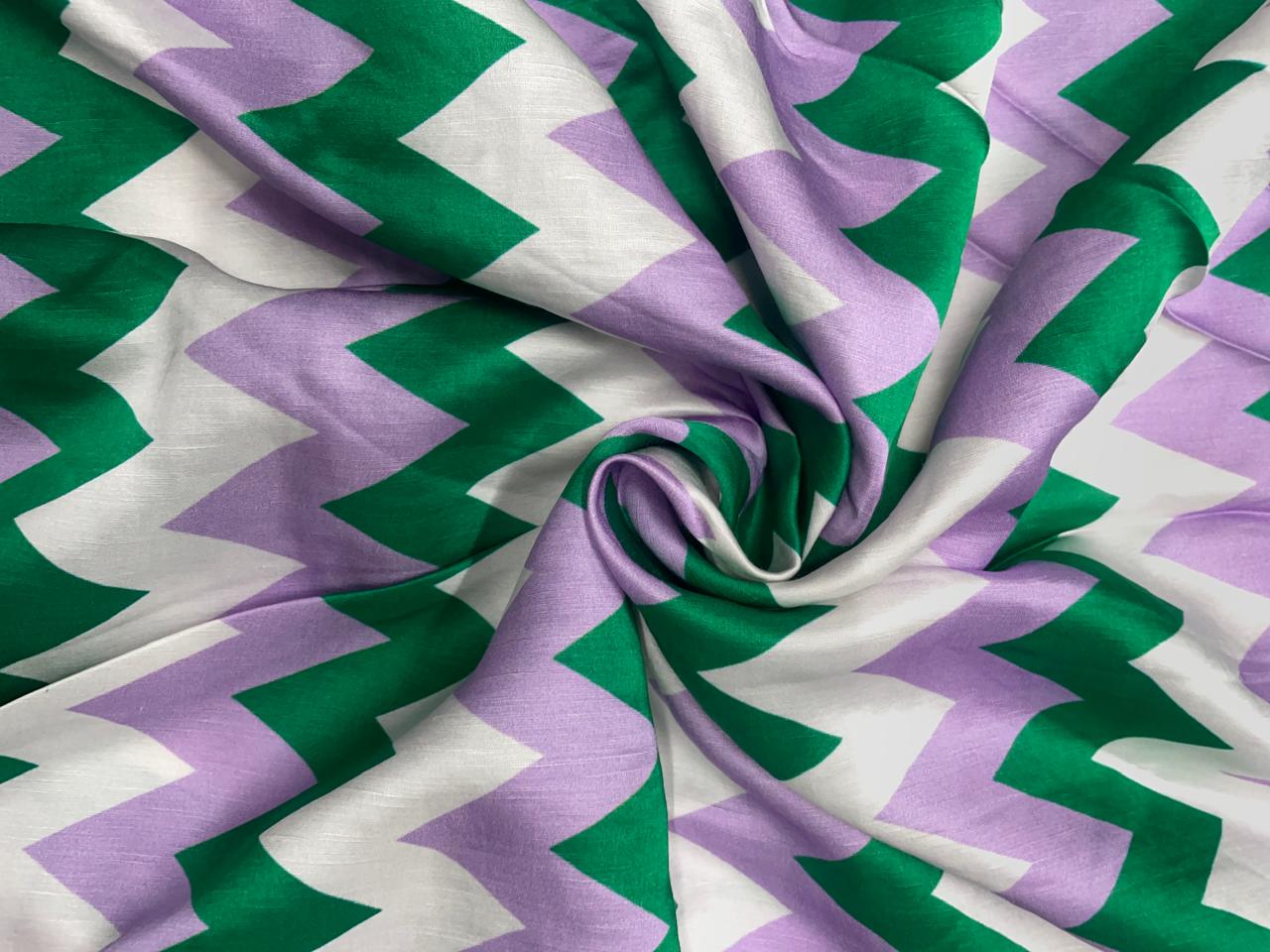 Green Chevron Linen Satin Fabric Kapdashop