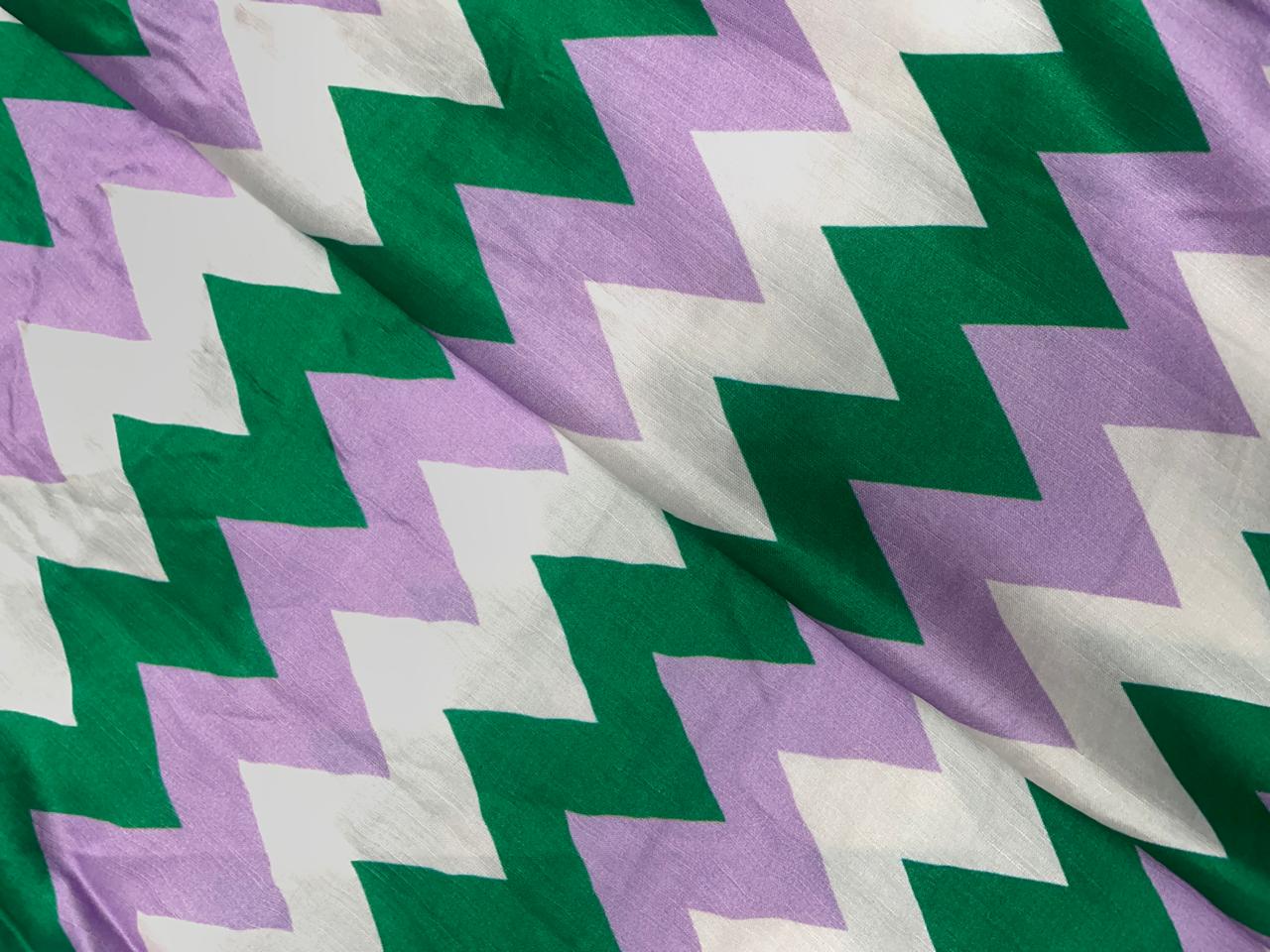 Green Chevron Linen Satin Fabric Kapdashop