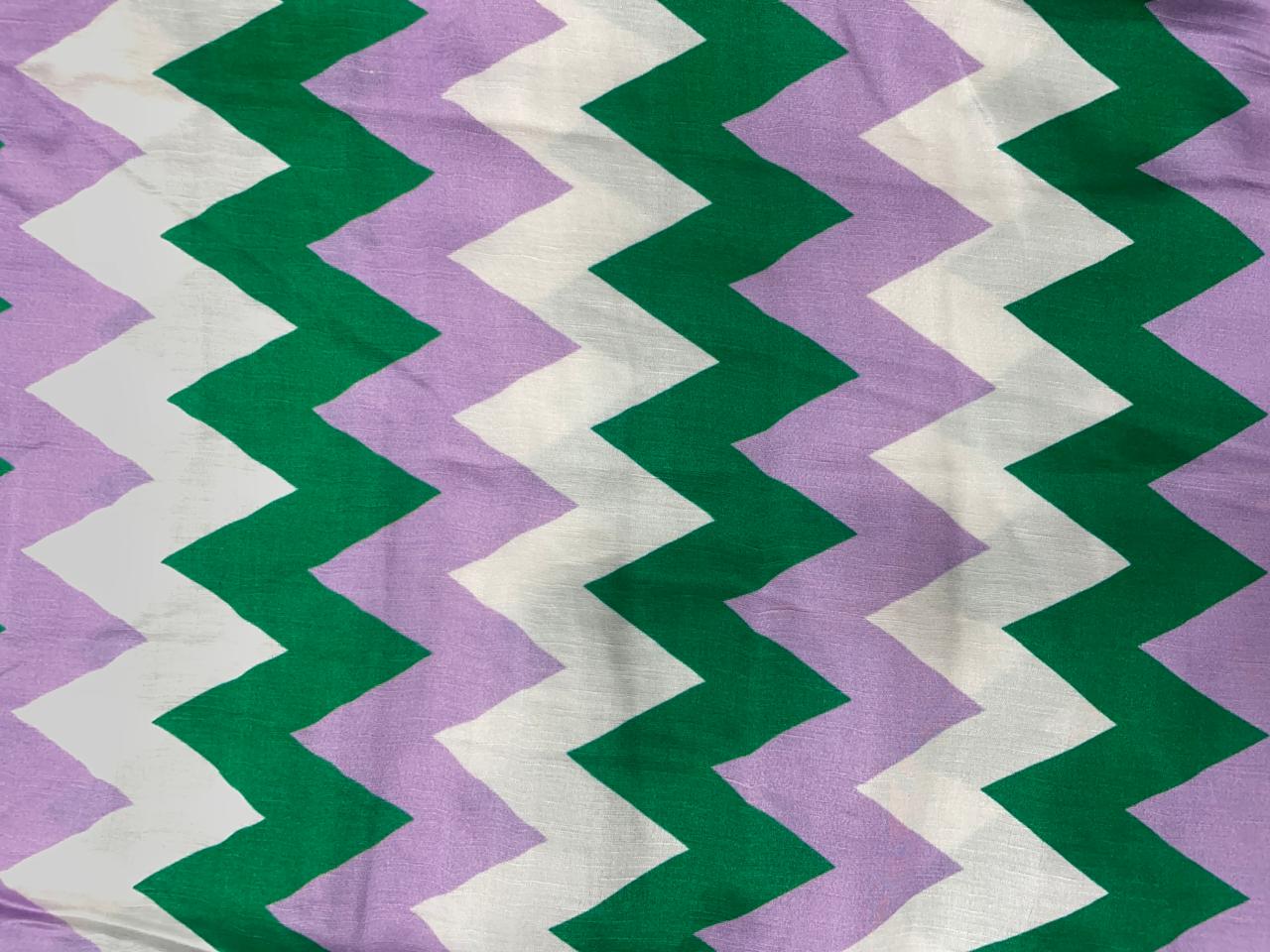 Green Chevron Linen Satin Fabric Kapdashop