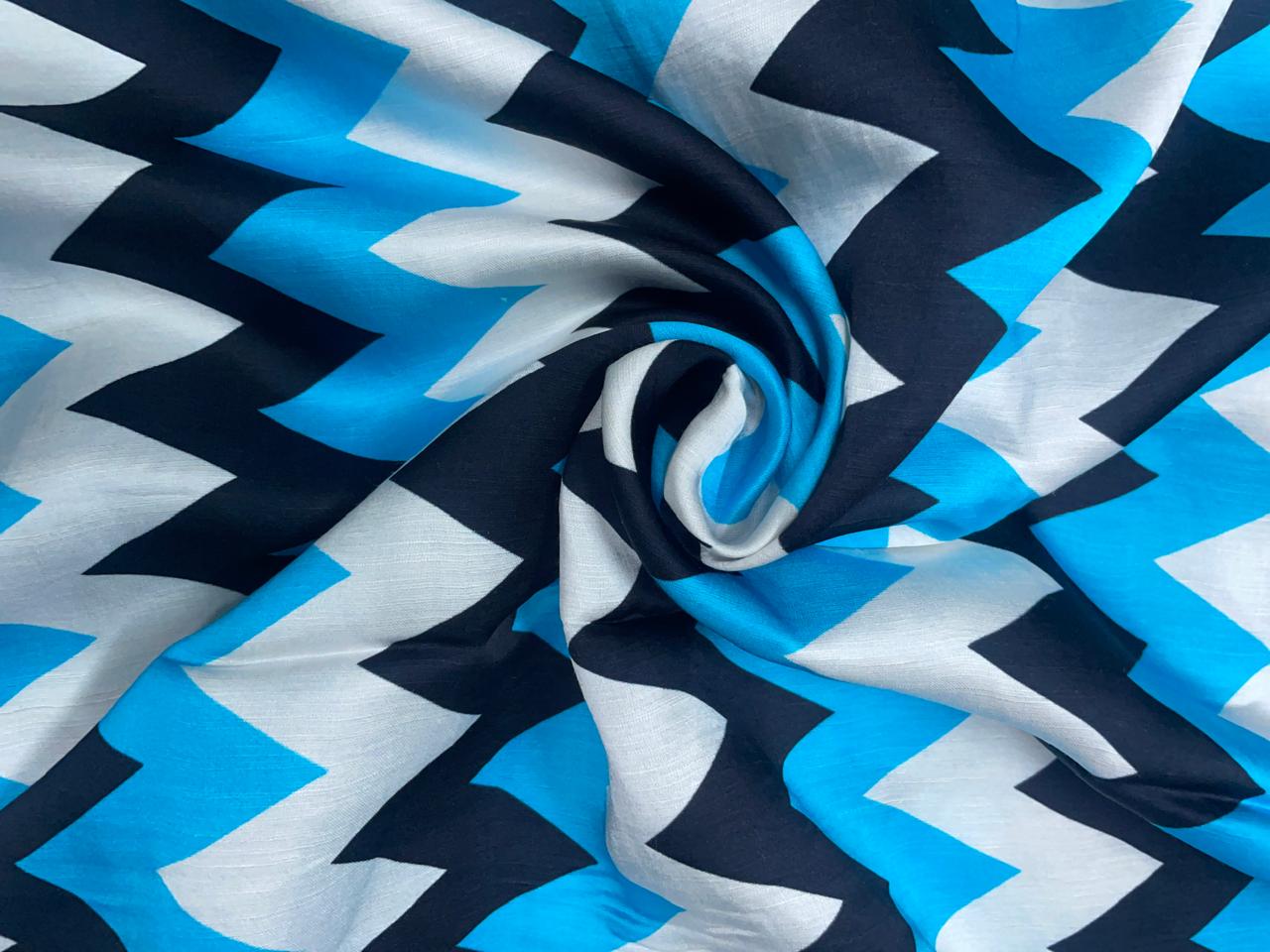 Sky Blue Chevron Linen Satin Fabric Kapdashop