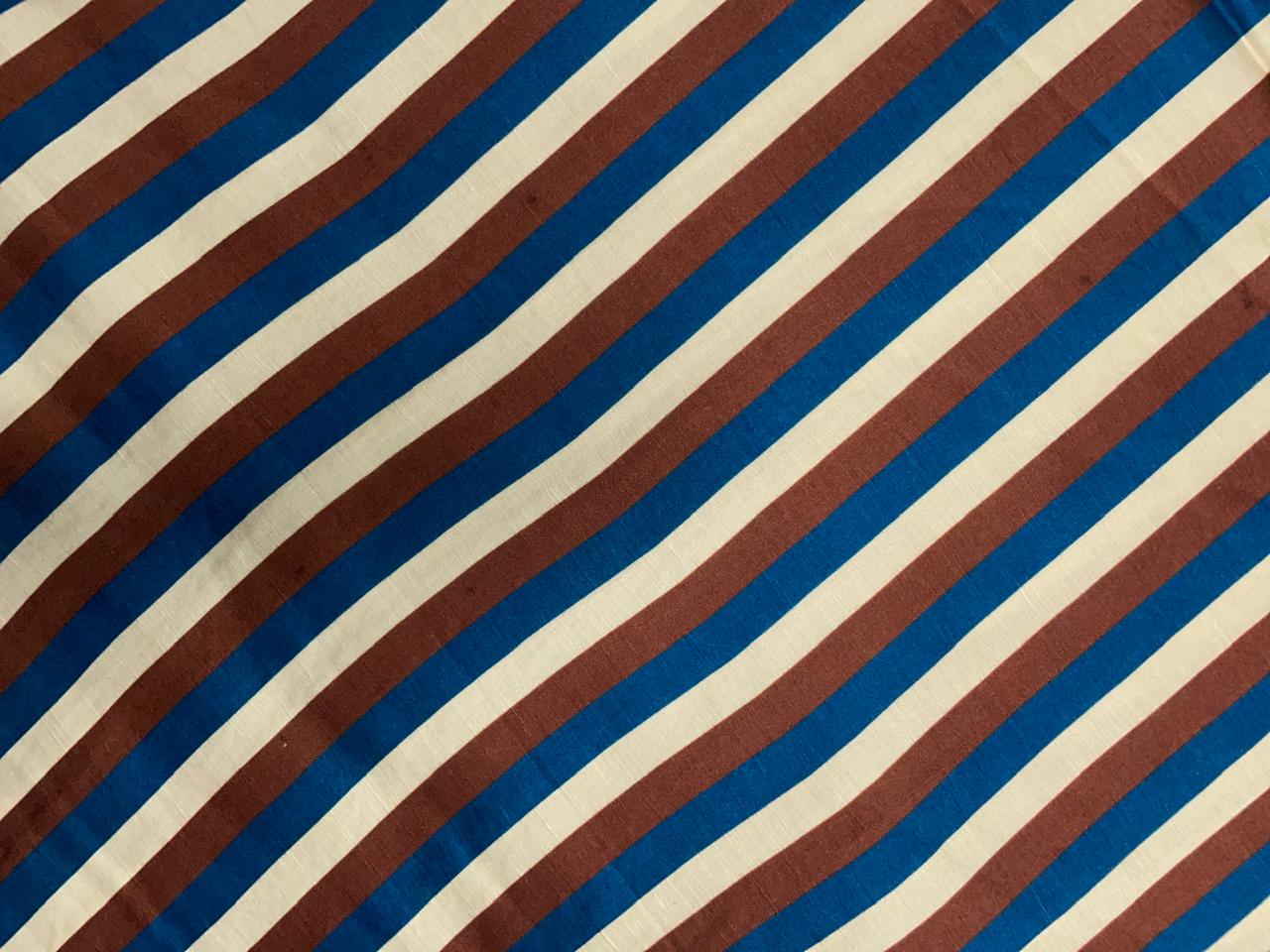 Brown Stripes Linen Satin Fabric KTEX
