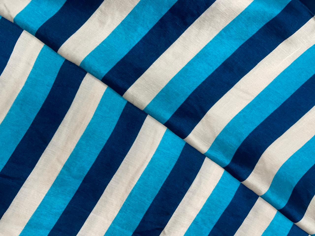 Navy Blue Stripes Linen Satin Fabric KTEX