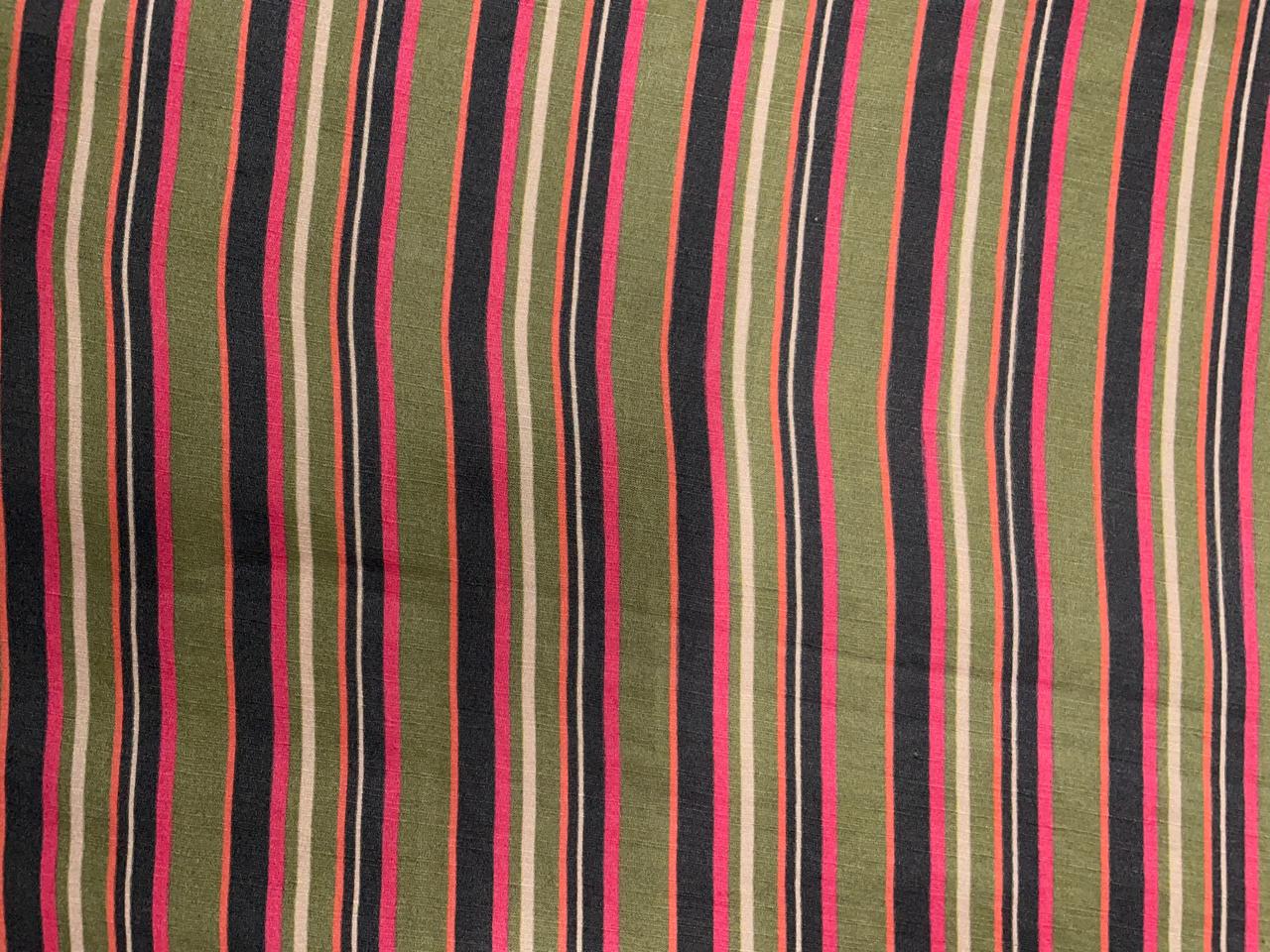 Light Brown Stripes Linen Satin Fabric KTEX