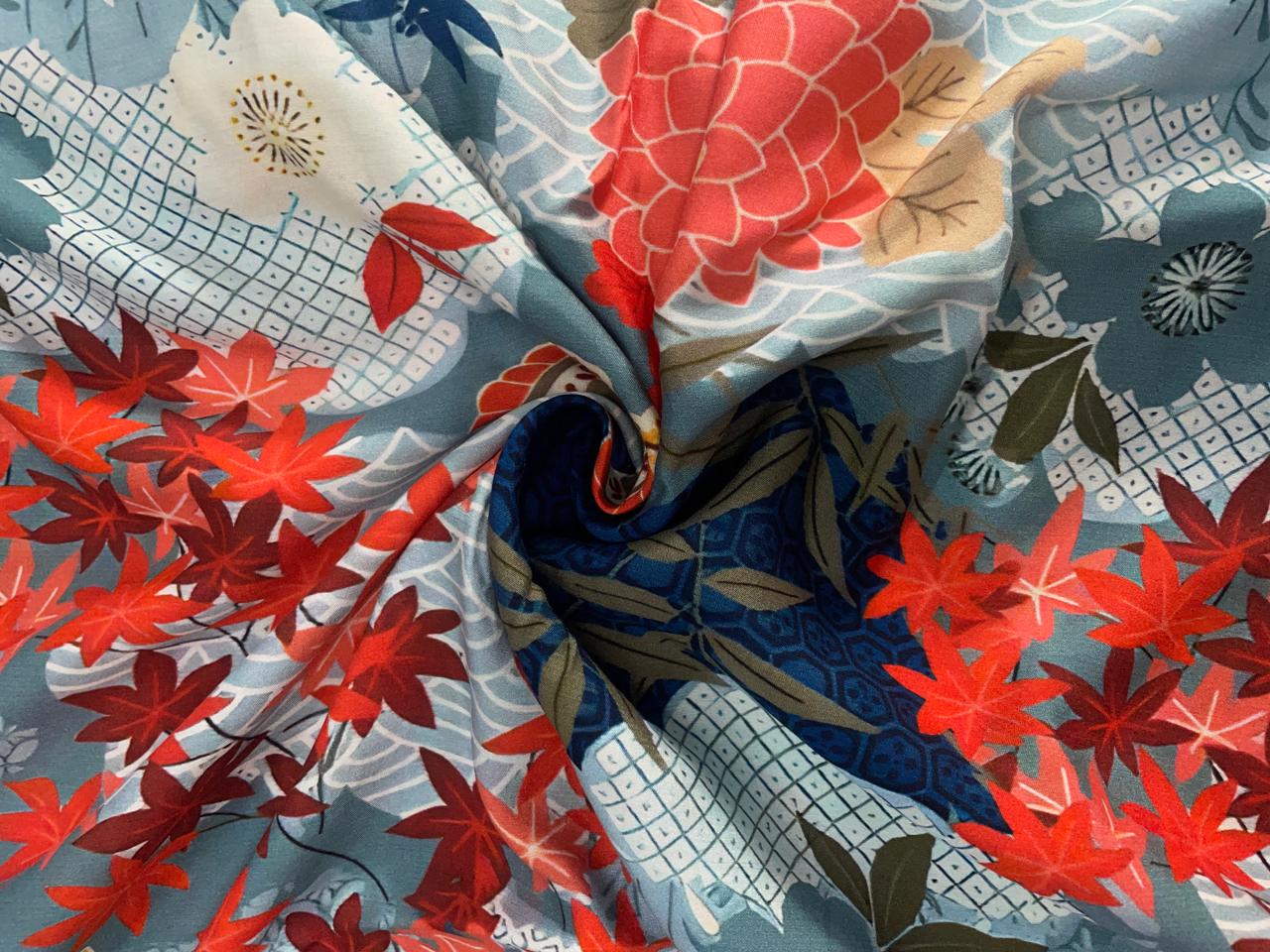 Multicolor Floral Pure Chanderi Fabric Kapdashop