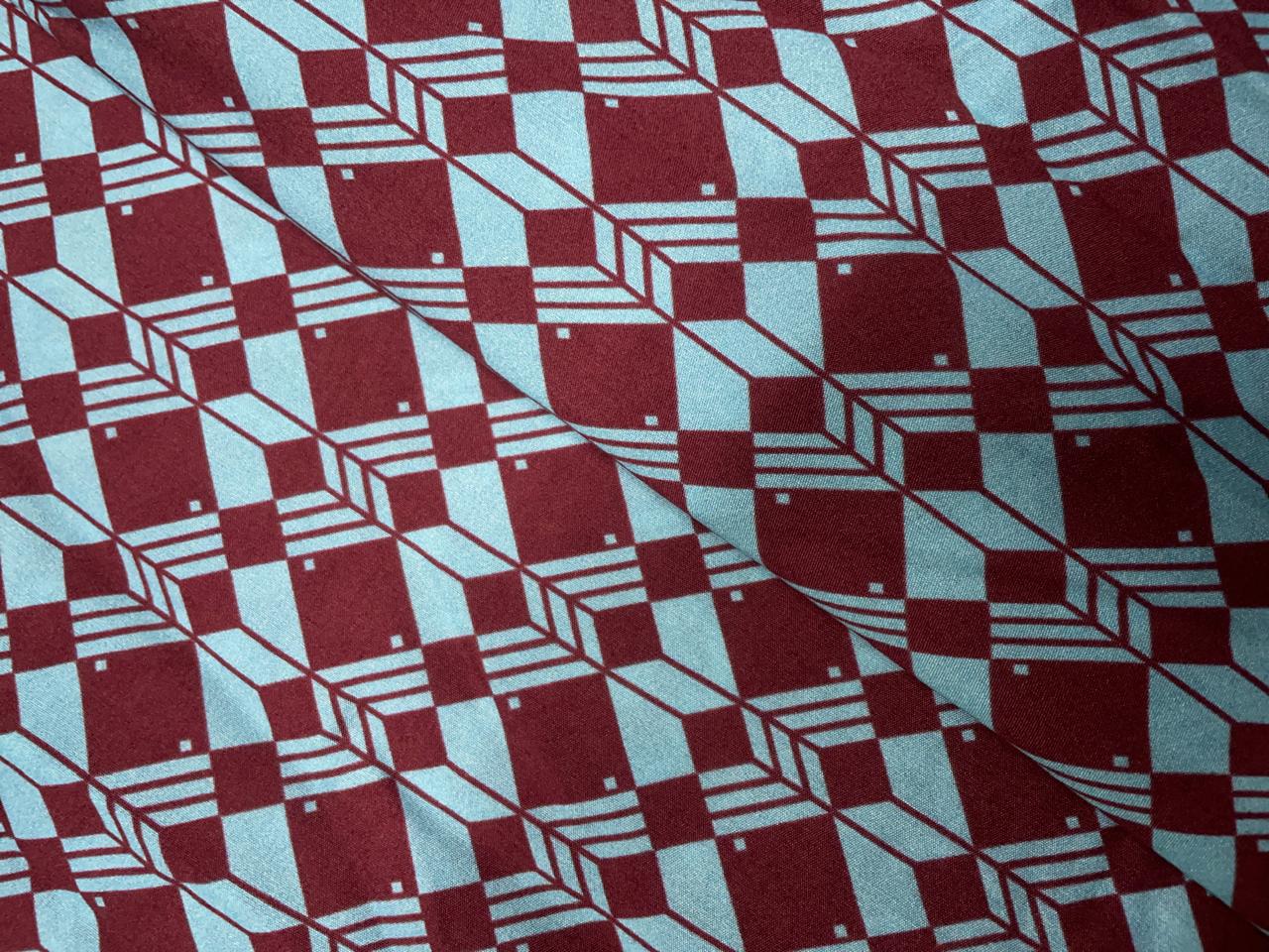 Maroon & Sky Blue Geometric Pure Chanderi Fabric Kapdashop