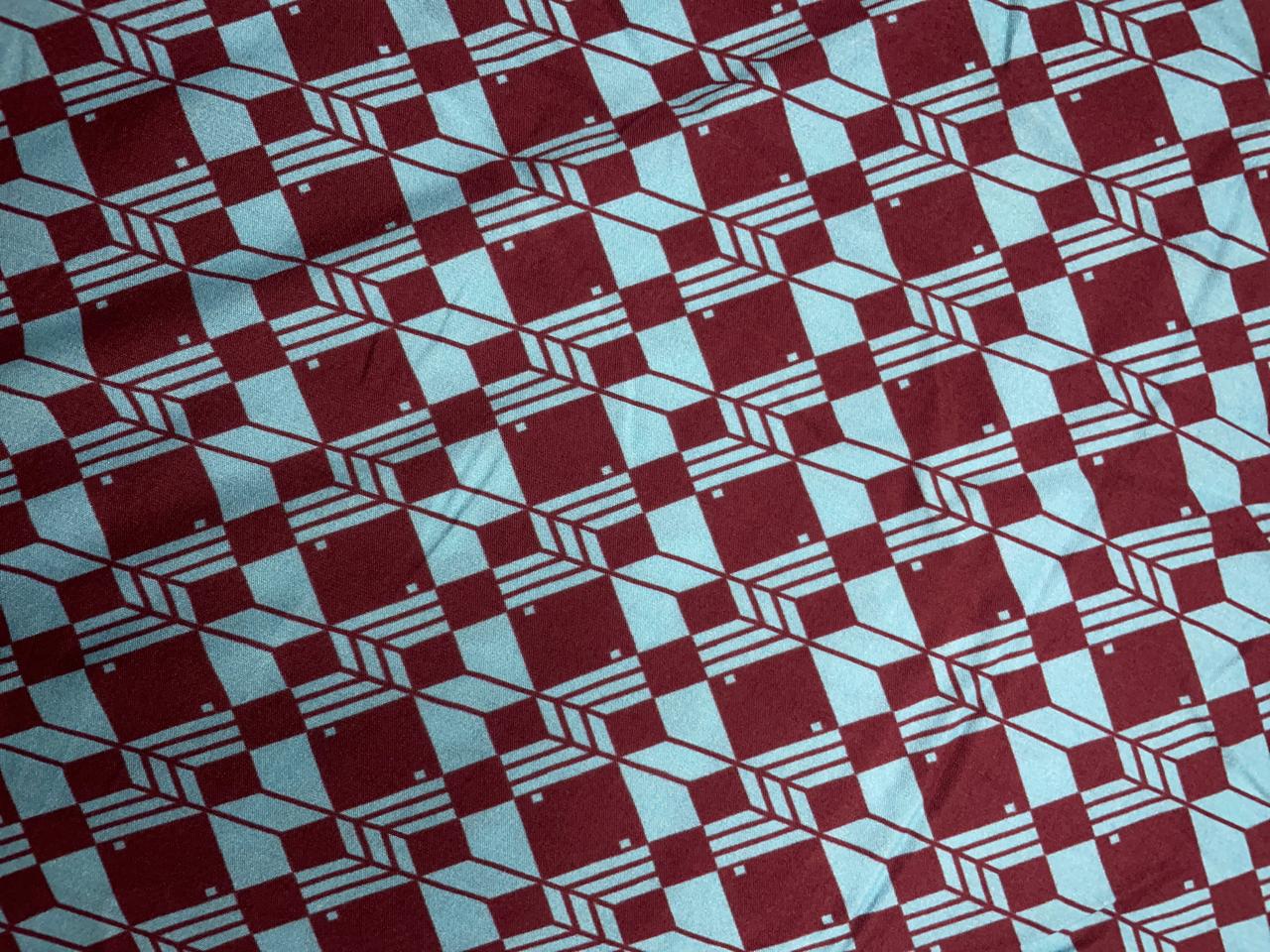 Maroon & Sky Blue Geometric Pure Chanderi Fabric KTEX