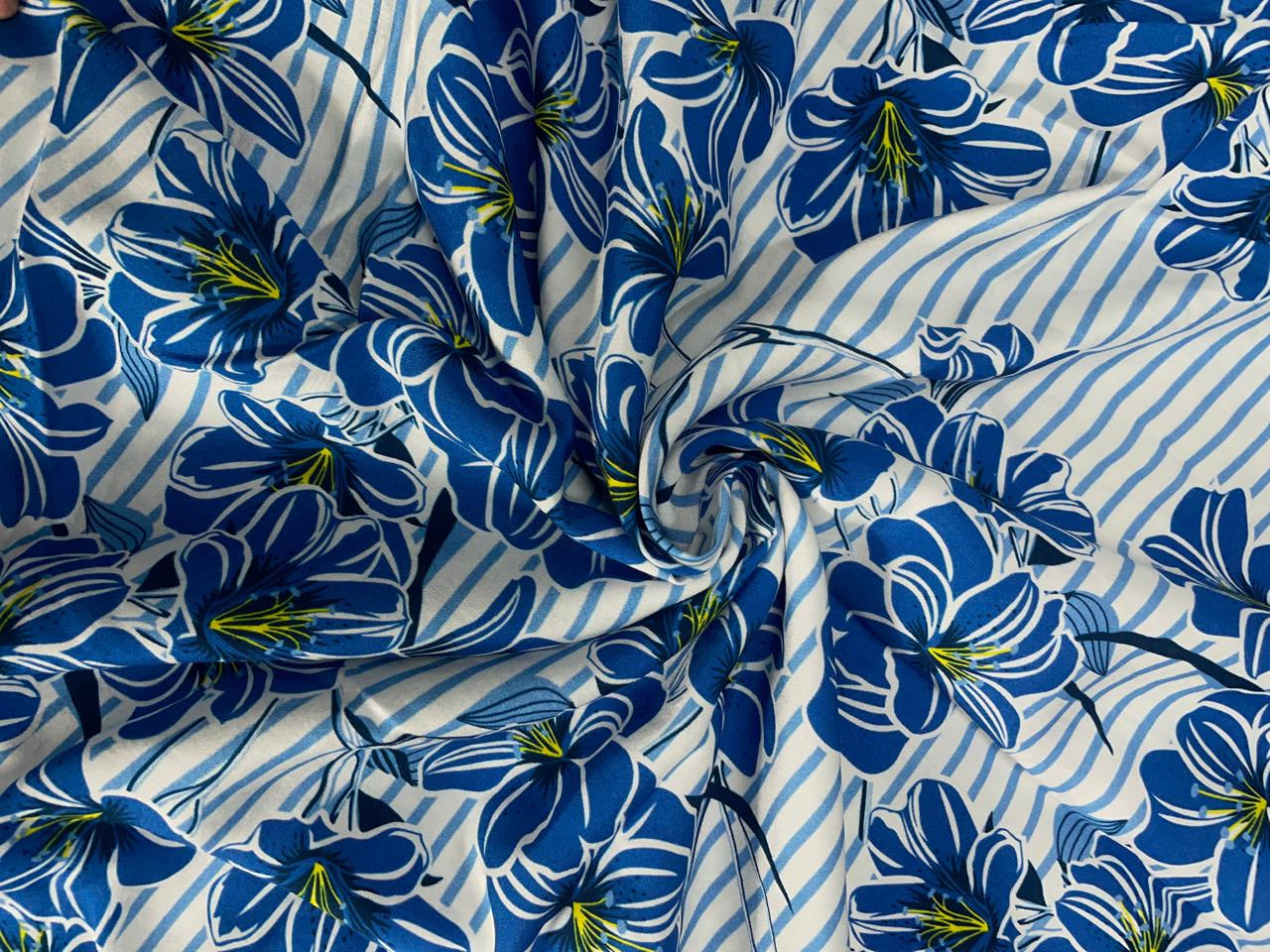 Blue & White Floral Pure Chanderi Fabric KTEX