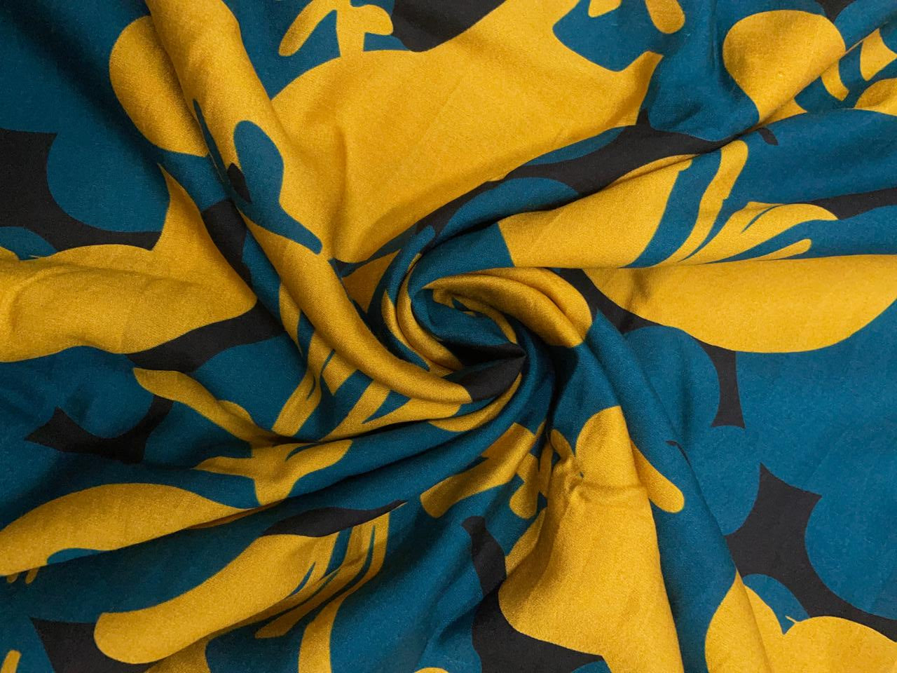Black Mustard Abstract Pure Chanderi Fabric Kapdashop