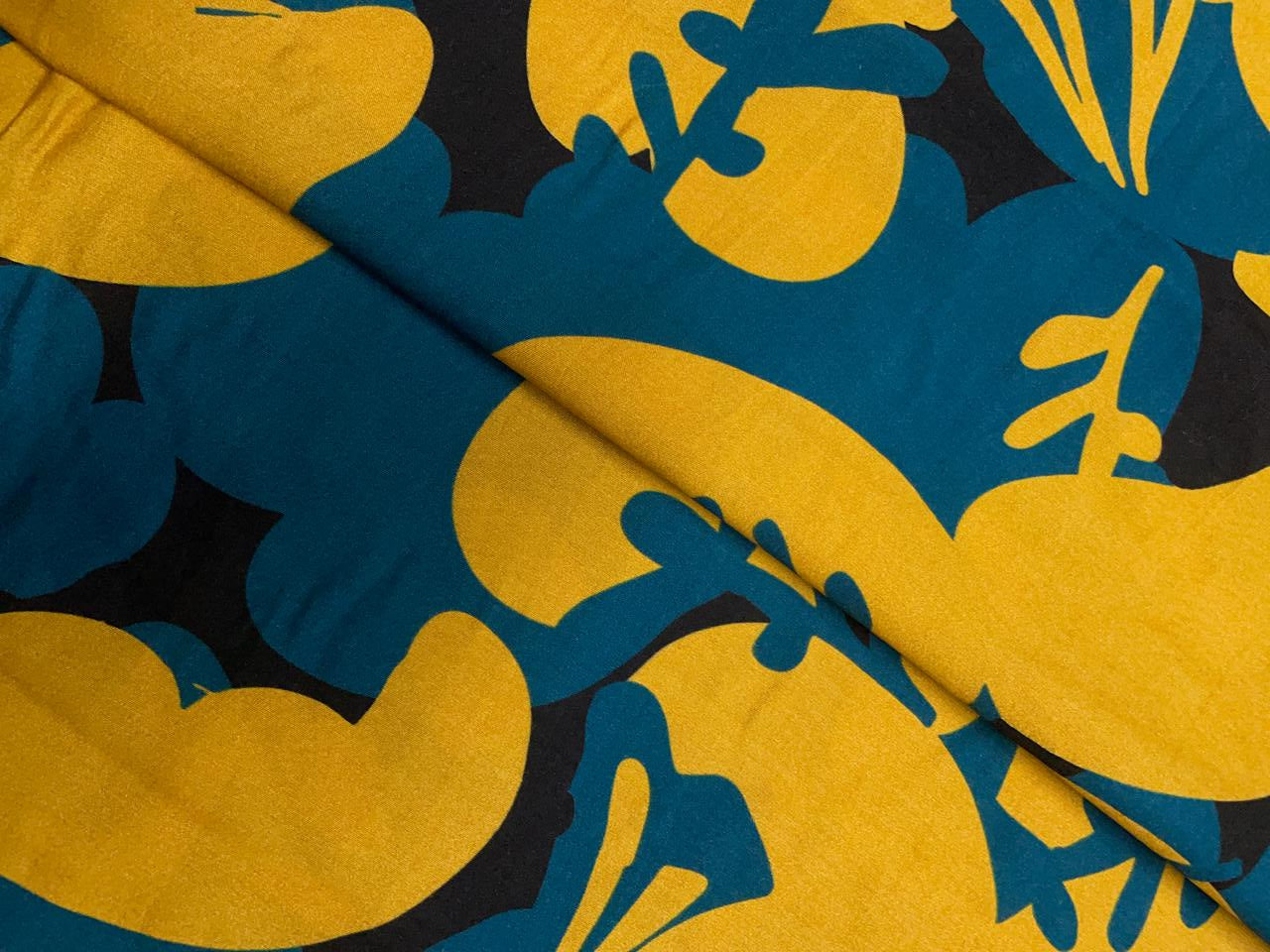 Black Mustard Abstract Pure Chanderi Fabric KTEX