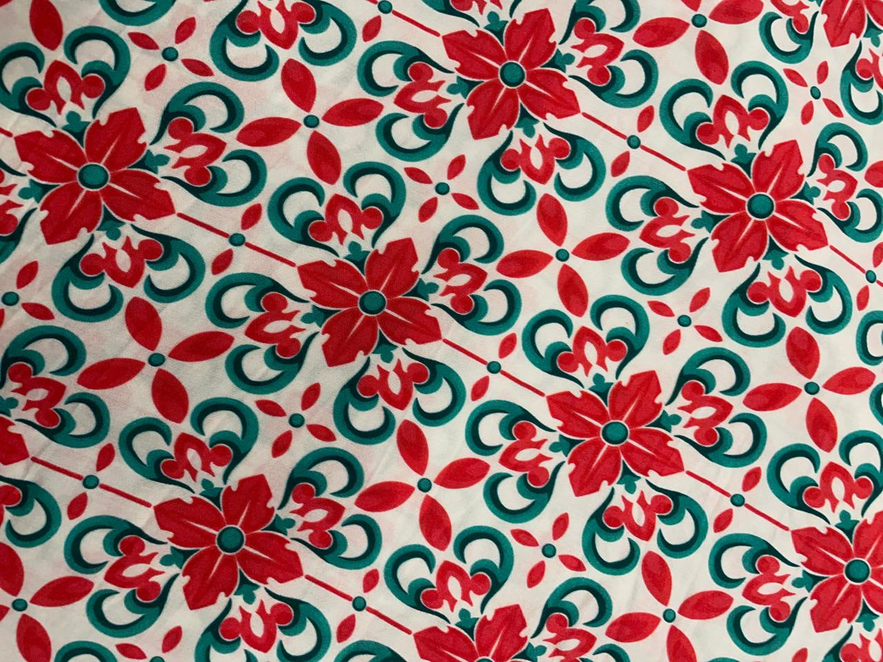 Red White Abstract Pure Chanderi Fabric KTEX