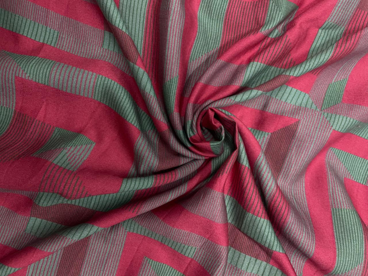 Grey Pink Geometric Pure Chanderi Fabric Kapdashop